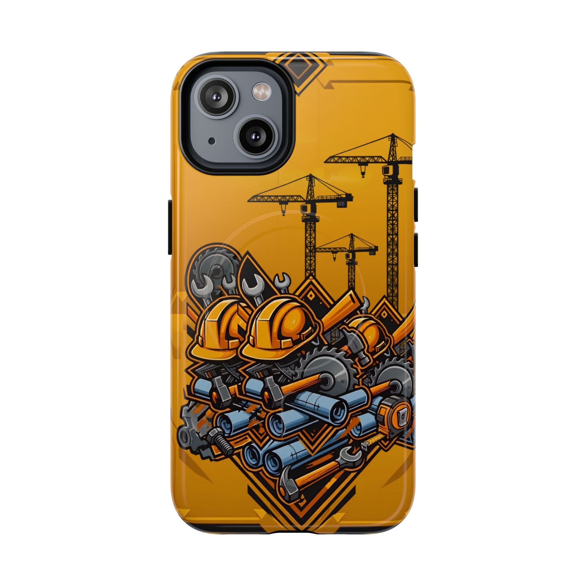 Construction Gear Tough Magnetic Phone Case — Worker Helmet & Tools Design