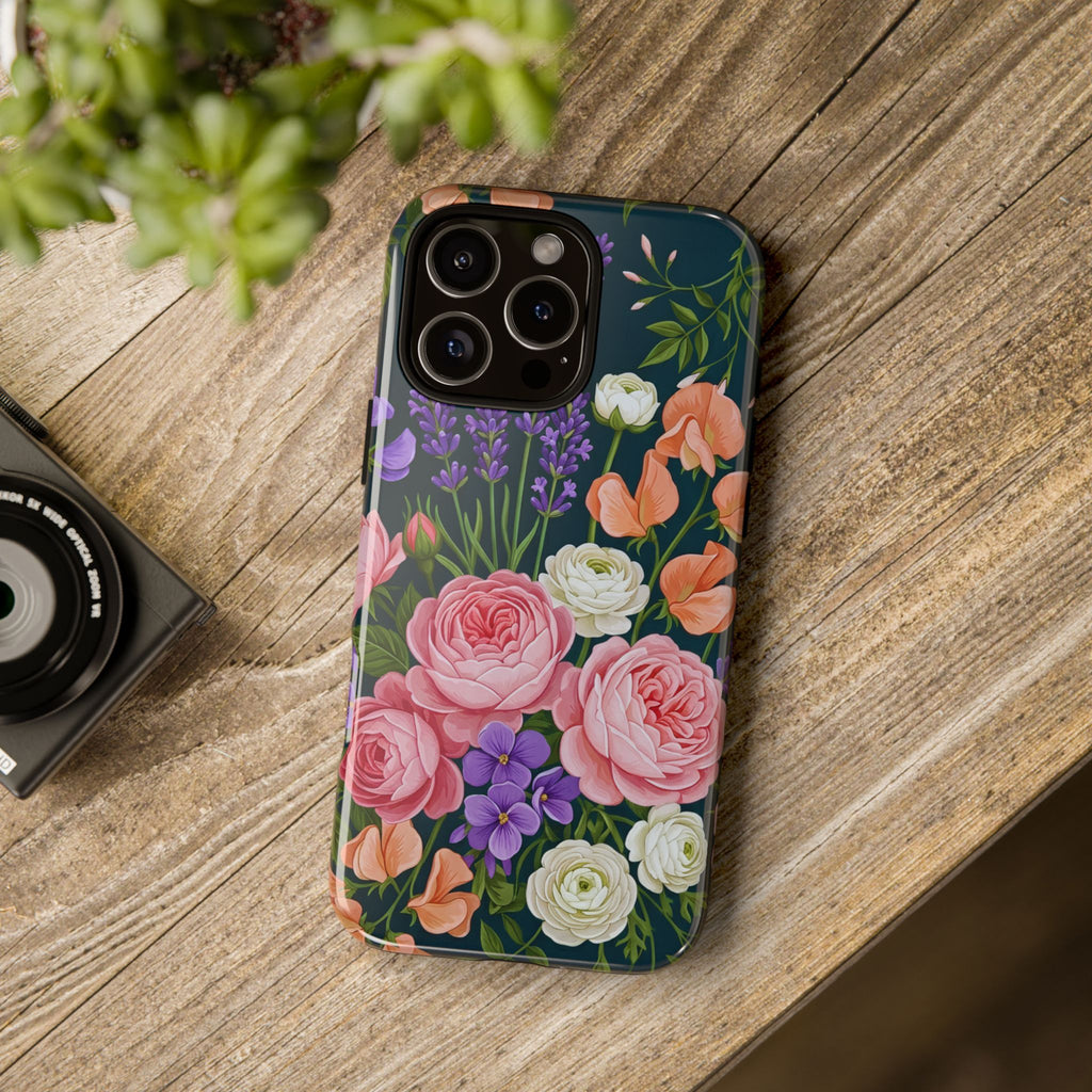 Floral Bouquet Phone Case — Vintage Roses & Lavender Protective Cover