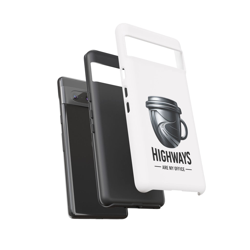 Hard Shell Phone Case — “Highways Are My Office” Travel Coffee Design