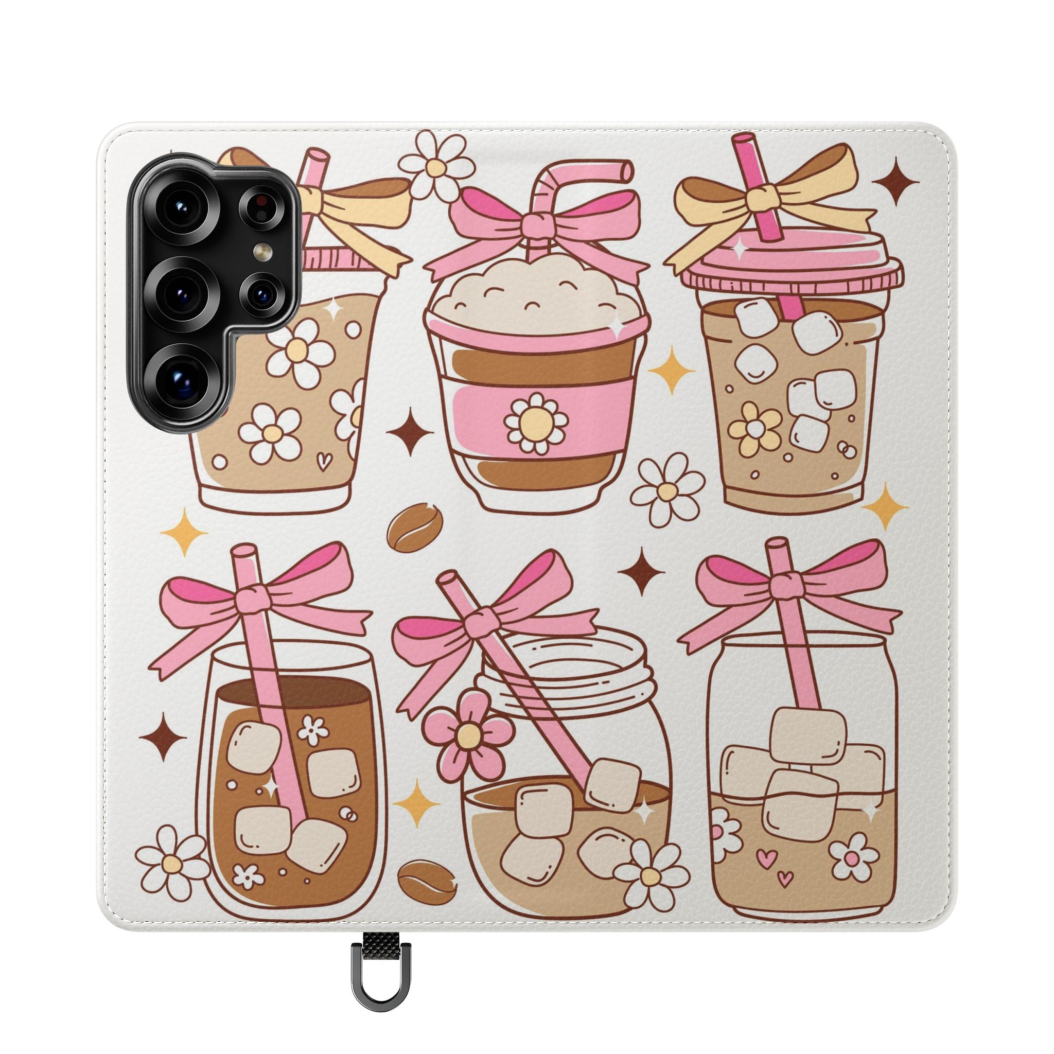 Cute Coffee & Latte Flip Phone Case – Cozy Boba & Dessert Wallet Cover