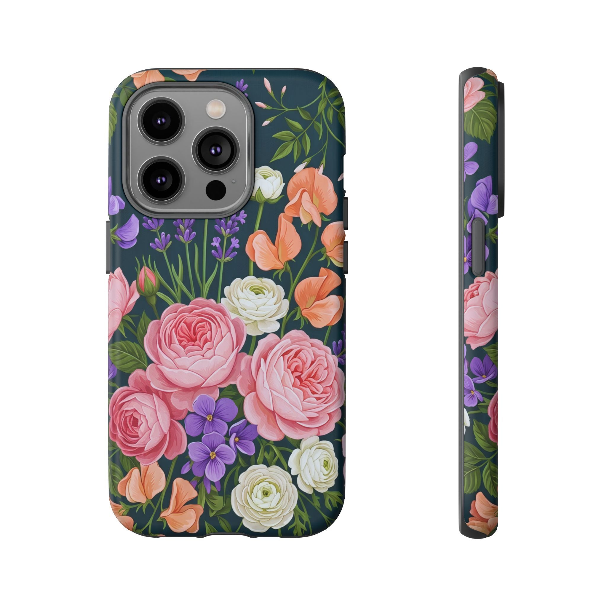Floral Bouquet Phone Case — Vintage Roses & Lavender Protective Cover