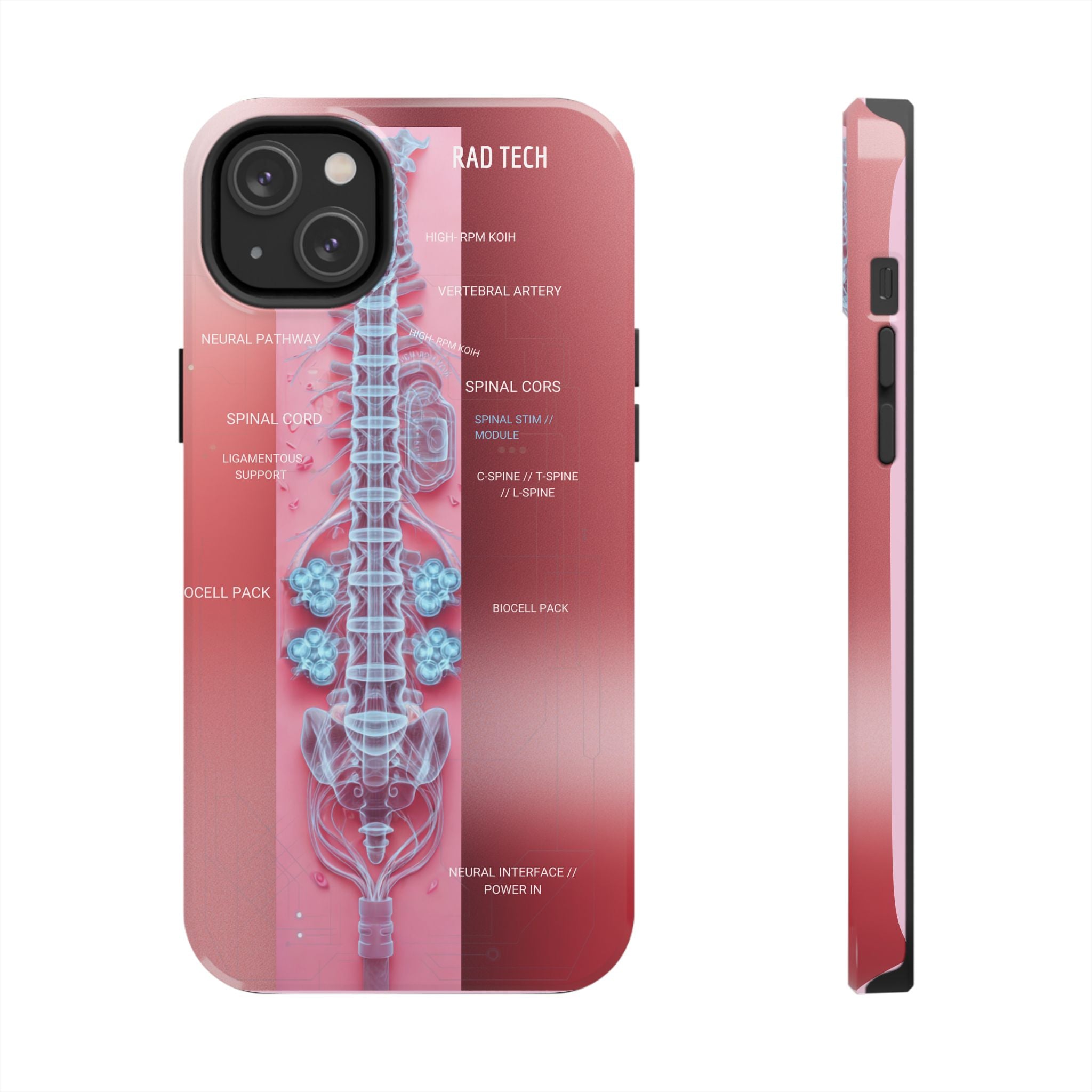 Anatomical Spine Tough Phone Case — Medical X-Ray Design, ‘Spinal Cord’ Labelled