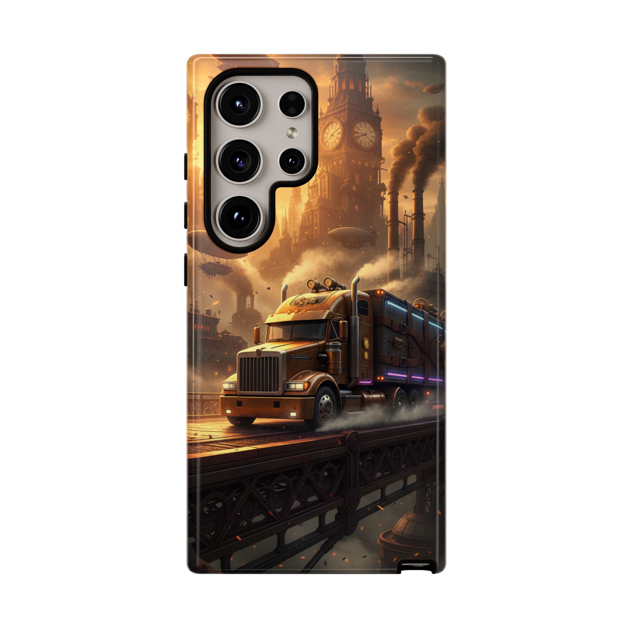 Steampunk Freightliner Phone Case — Rugged Trucking Cityscape iPhone Cover