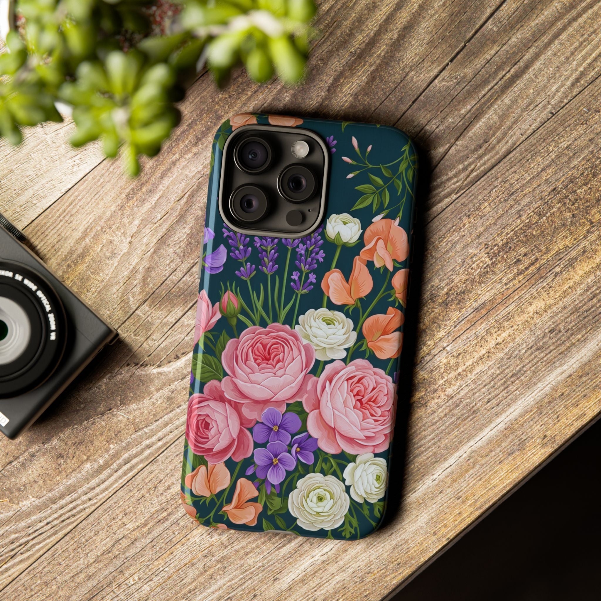 Floral Bouquet Phone Case — Vintage Roses & Lavender Protective Cover