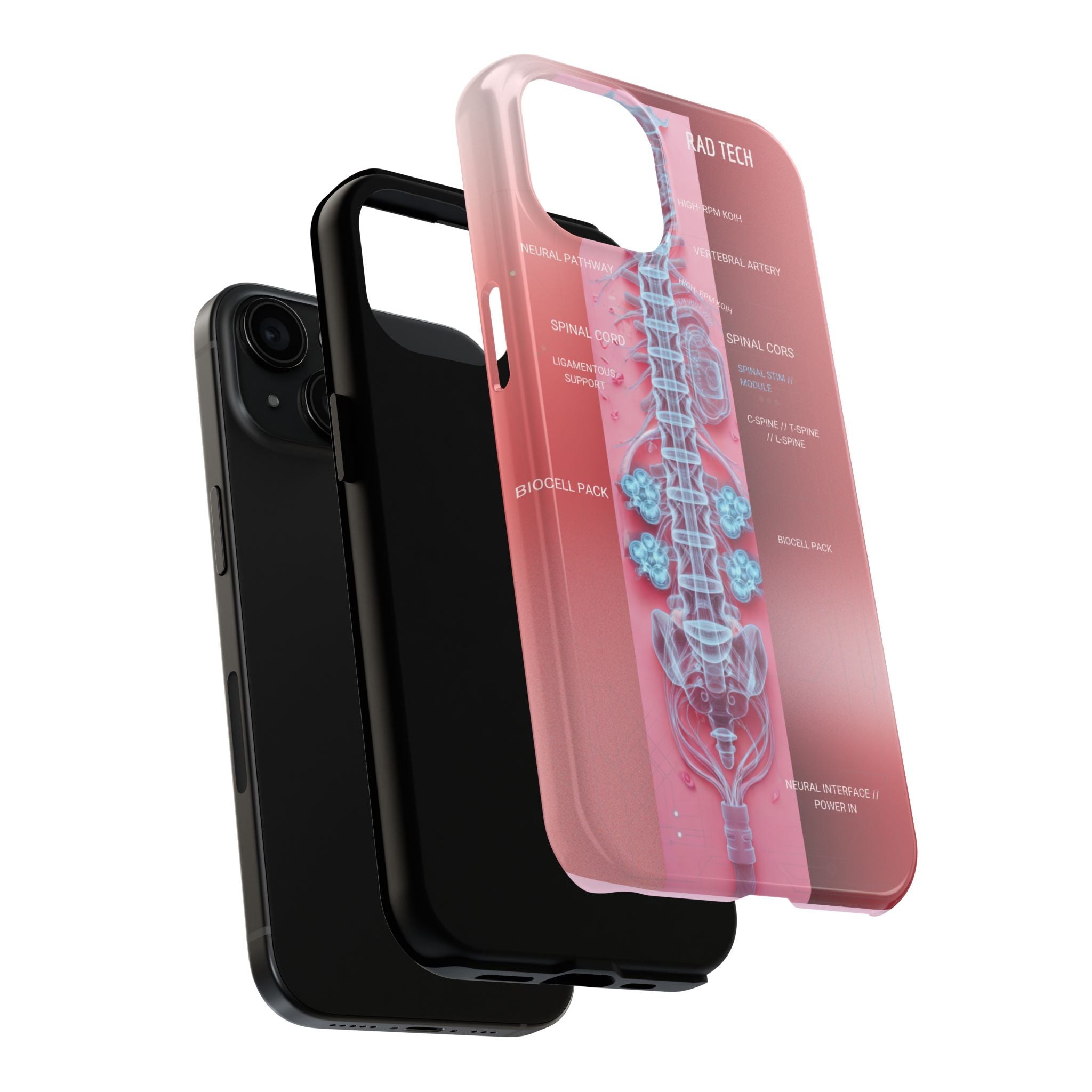 Anatomical Spine Tough Phone Case — Medical X-Ray Design, ‘Spinal Cord’ Labelled