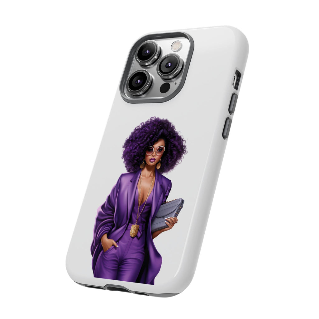 Purple Power Woman Phone Case — Afro Chic Businesswoman Protective Phone Cover