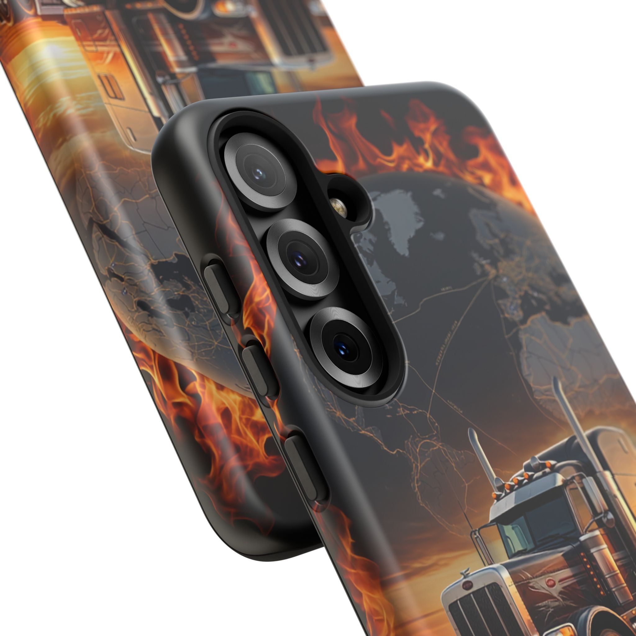 Truck Flames Phone Case — Bold Semi-Truck Globe Design