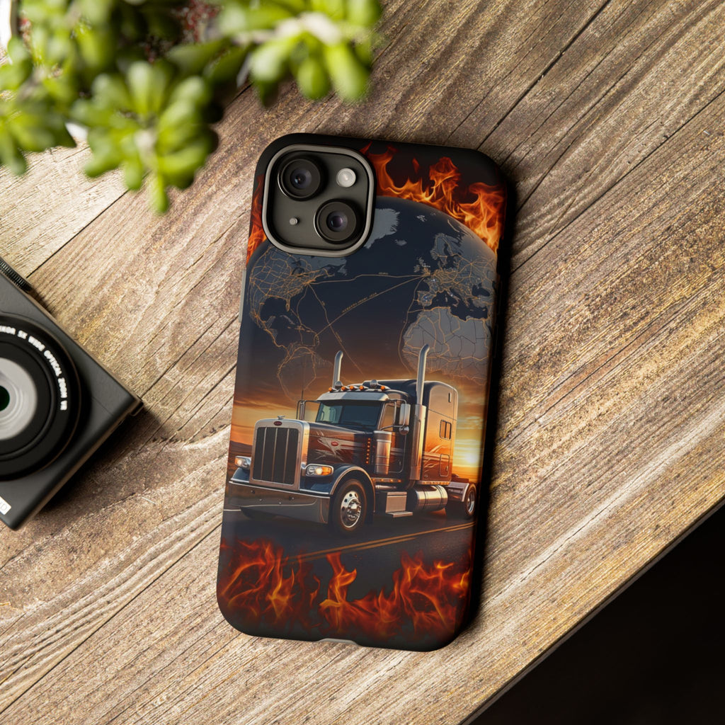 Truck Flames Phone Case — Bold Semi-Truck Globe Design