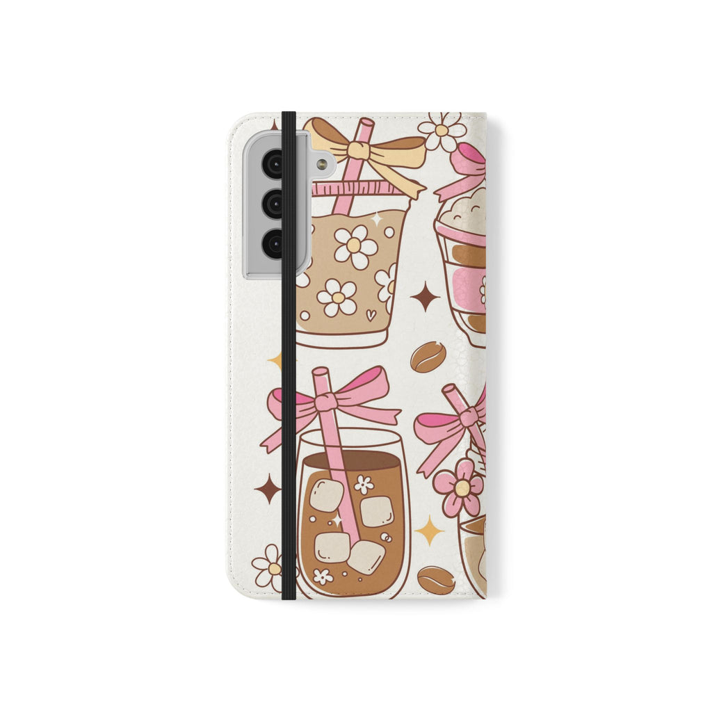 Cute Coffee & Latte Flip Phone Case – Cozy Boba & Dessert Wallet Cover