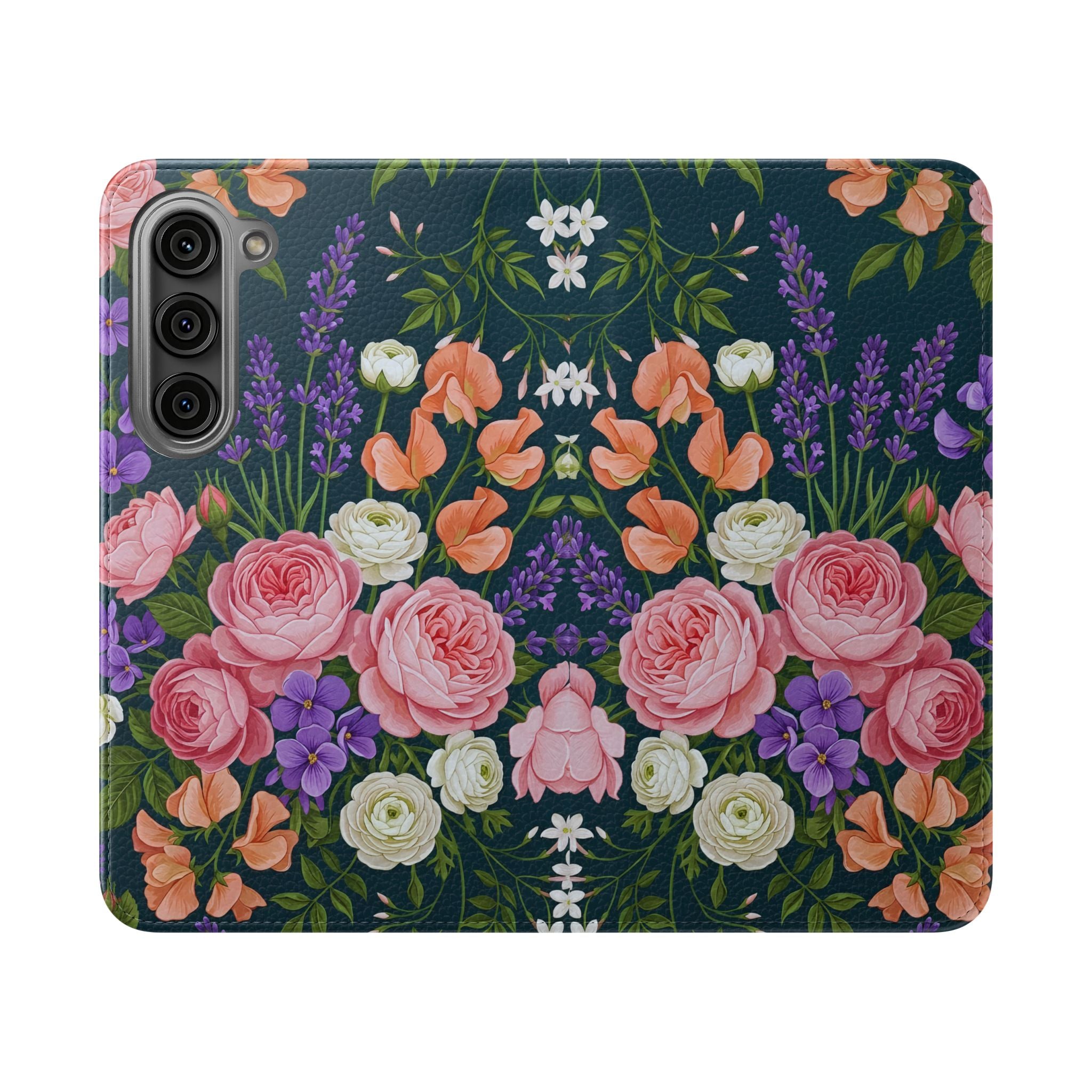 Floral Flip Phone Case -Wallet Cover with Card Slots