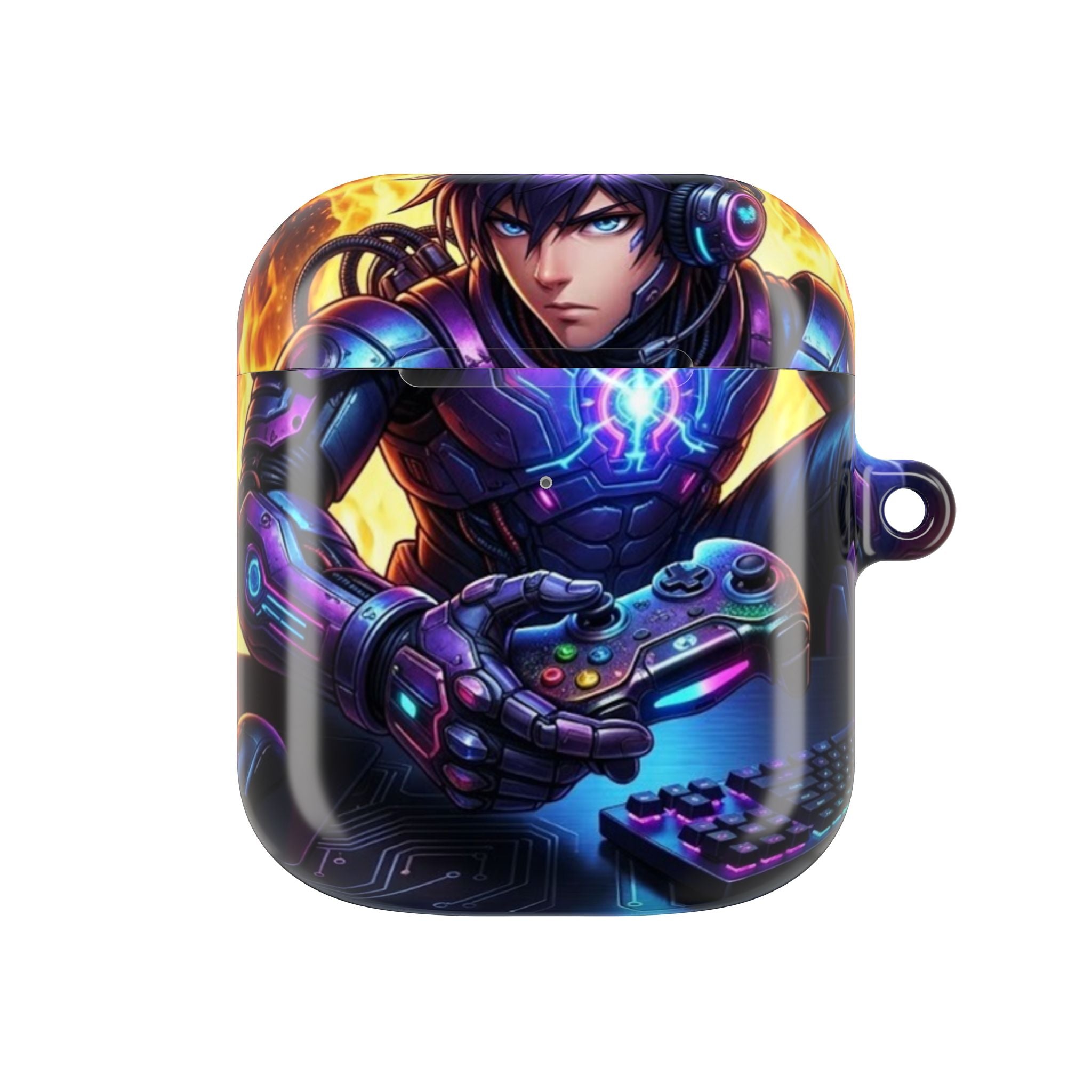 Gamer Anime AirPod Case — Neon Cyber Warrior Design