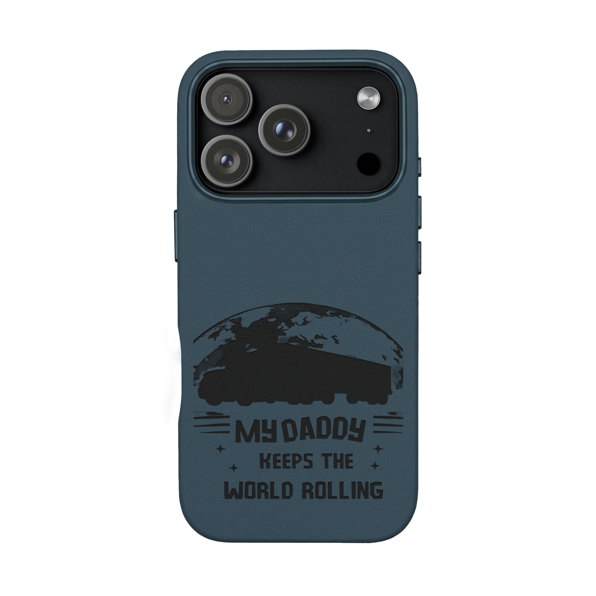 Engraved PU Leather Phone Case — 'Mhdaddy Keeps the World Rolling' Vintage Van Design