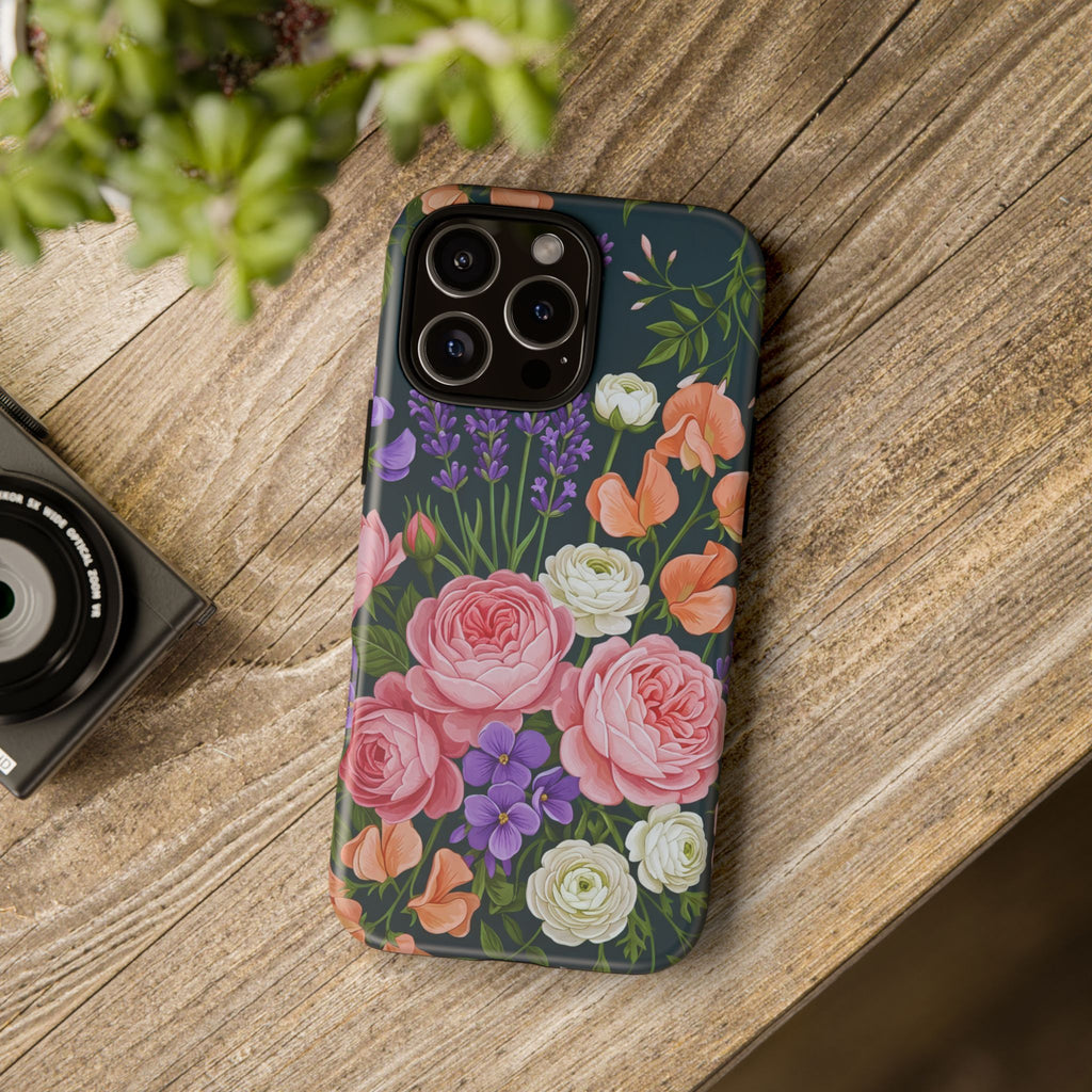 Floral Bouquet Phone Case — Vintage Roses & Lavender Protective Cover