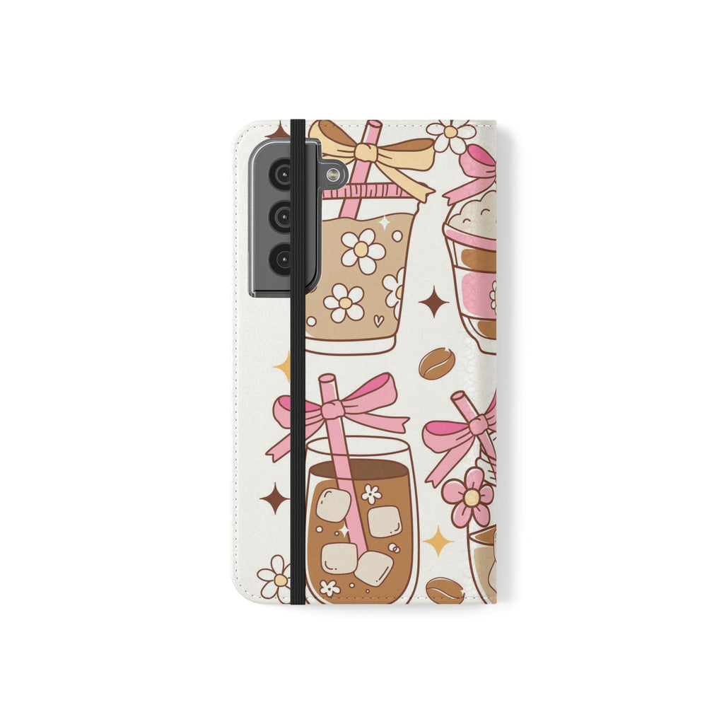 Cute Coffee & Latte Flip Phone Case – Cozy Boba & Dessert Wallet Cover