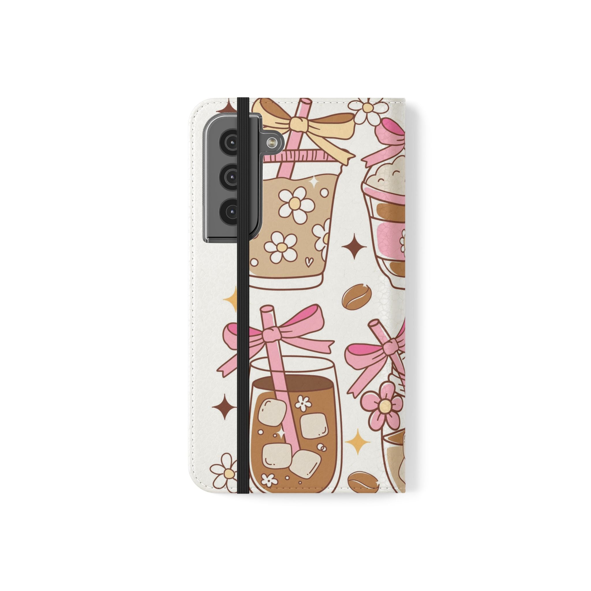 Cute Coffee & Latte Flip Phone Case – Cozy Boba & Dessert Wallet Cover