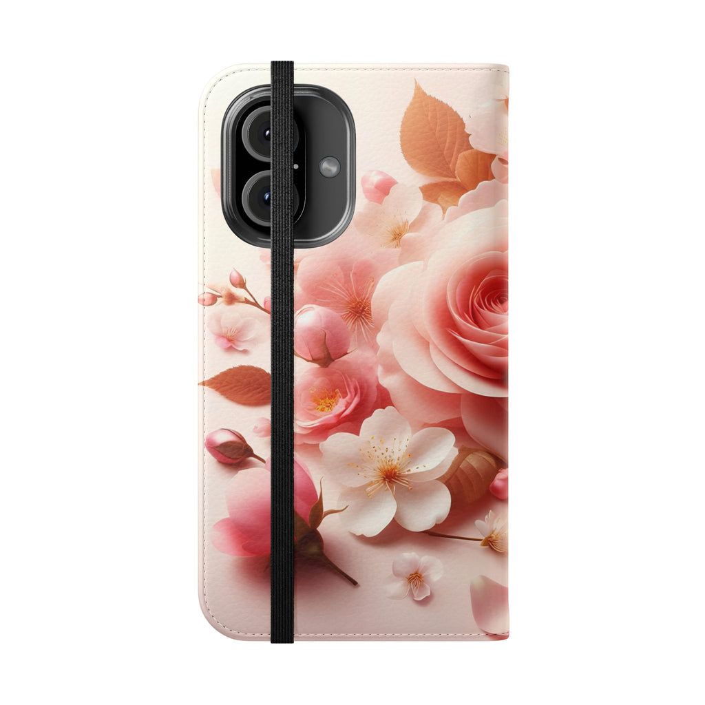 Floral Rose Flip Case — Pink Blossom Wallet Phone Cover