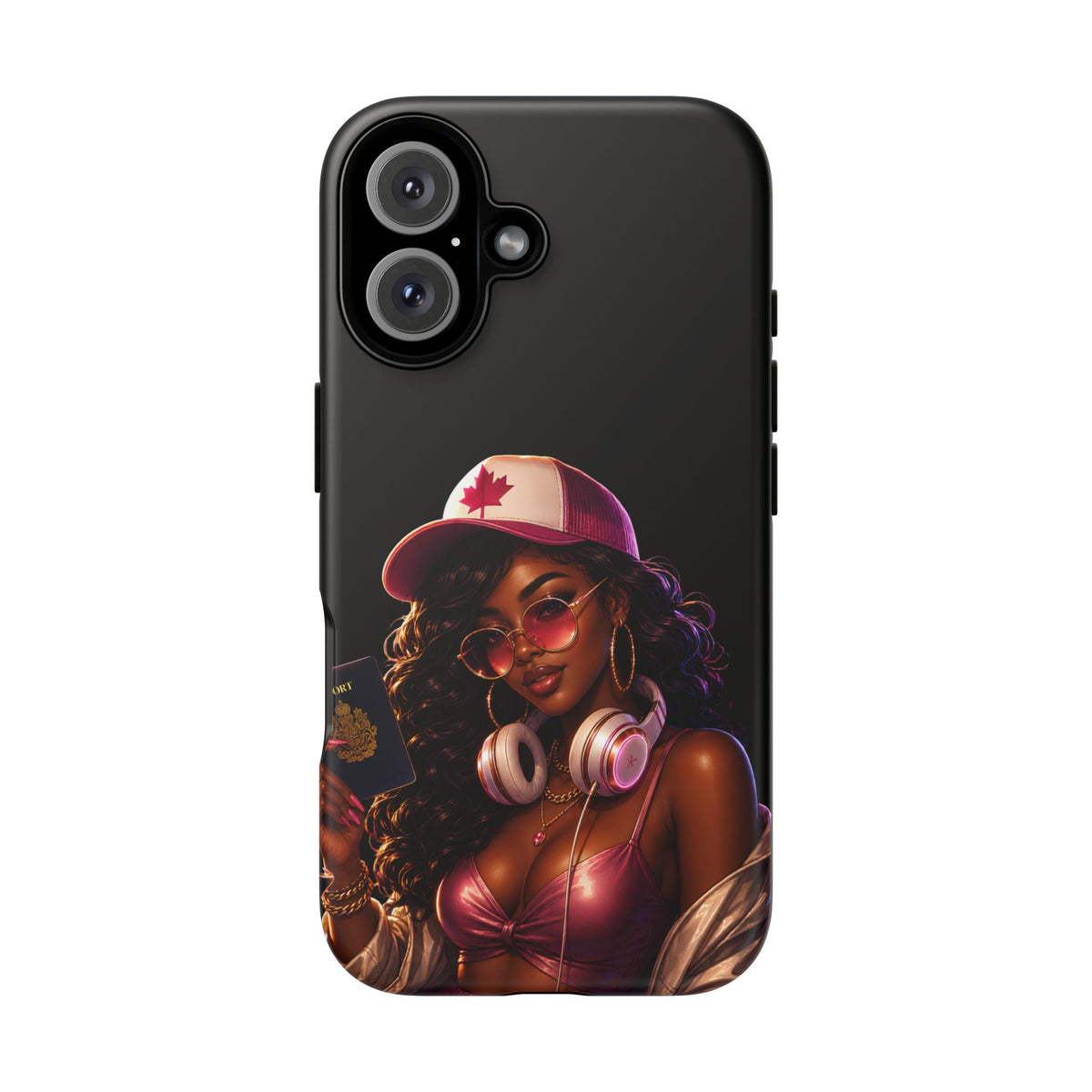 Phone Case - Cool Urban Woman with Headphones & Maple Hat