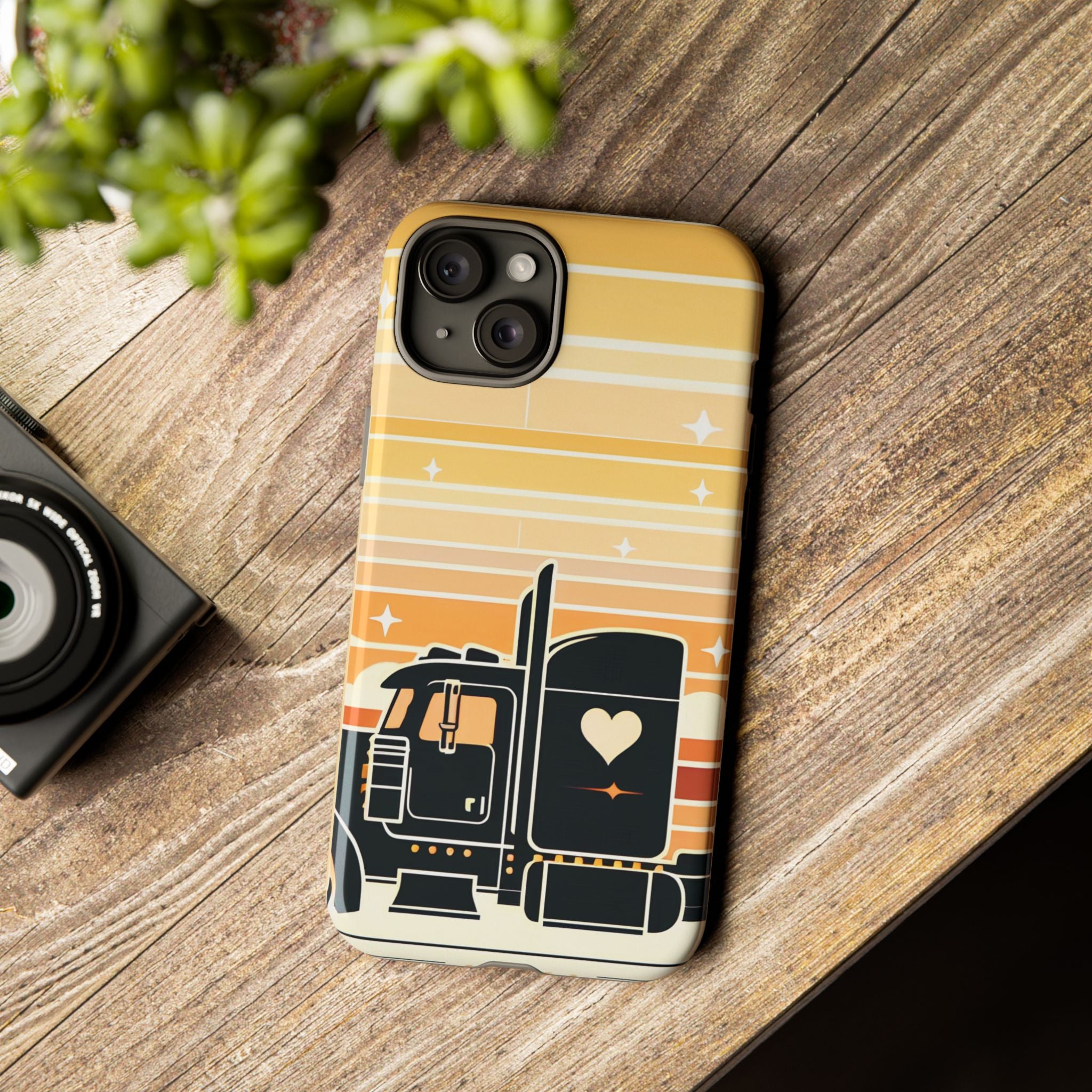 Trucker Heart Phone Case — Retro Semi Truck Protective Phone Cover
