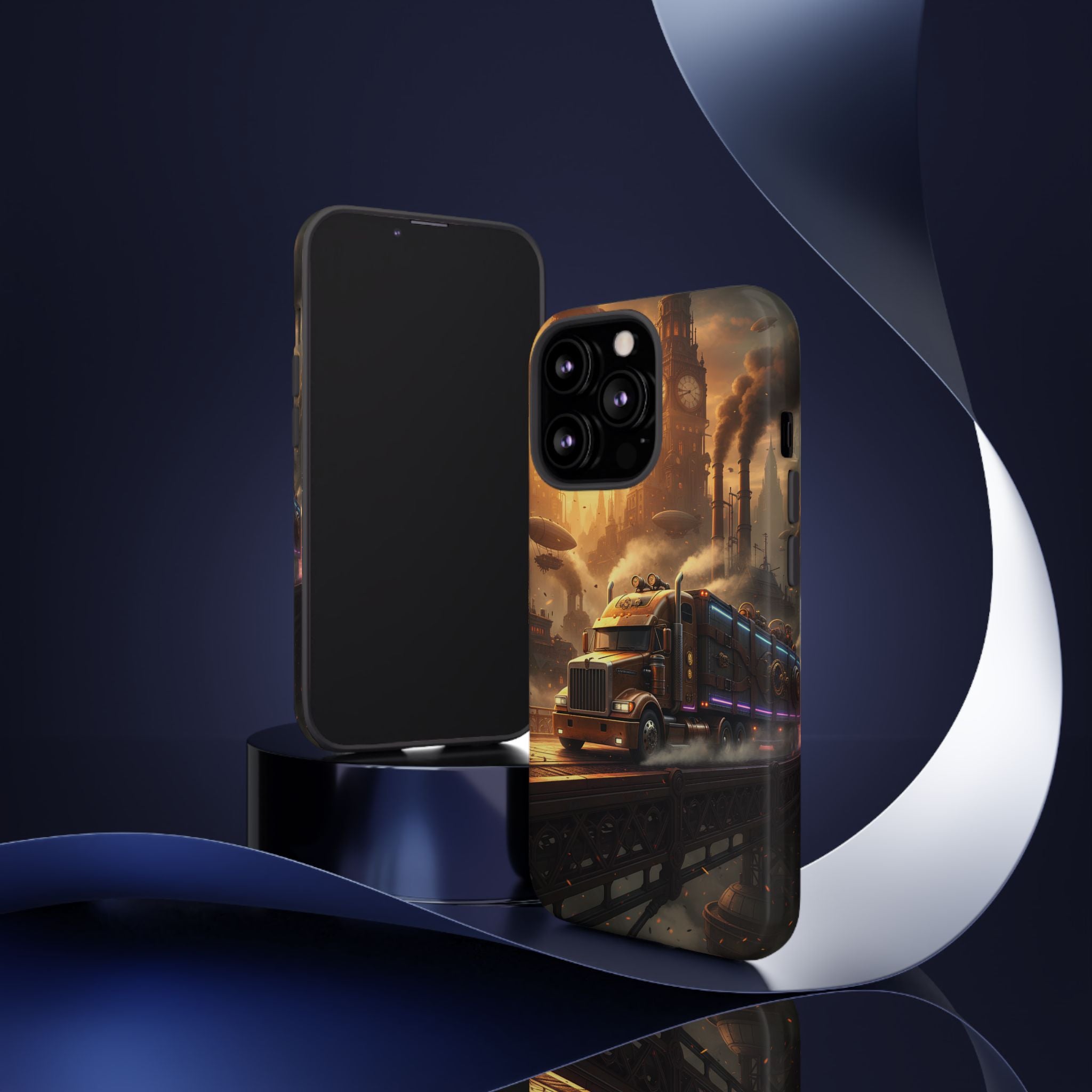 Steampunk Freightliner Phone Case — Rugged Trucking Cityscape iPhone Cover