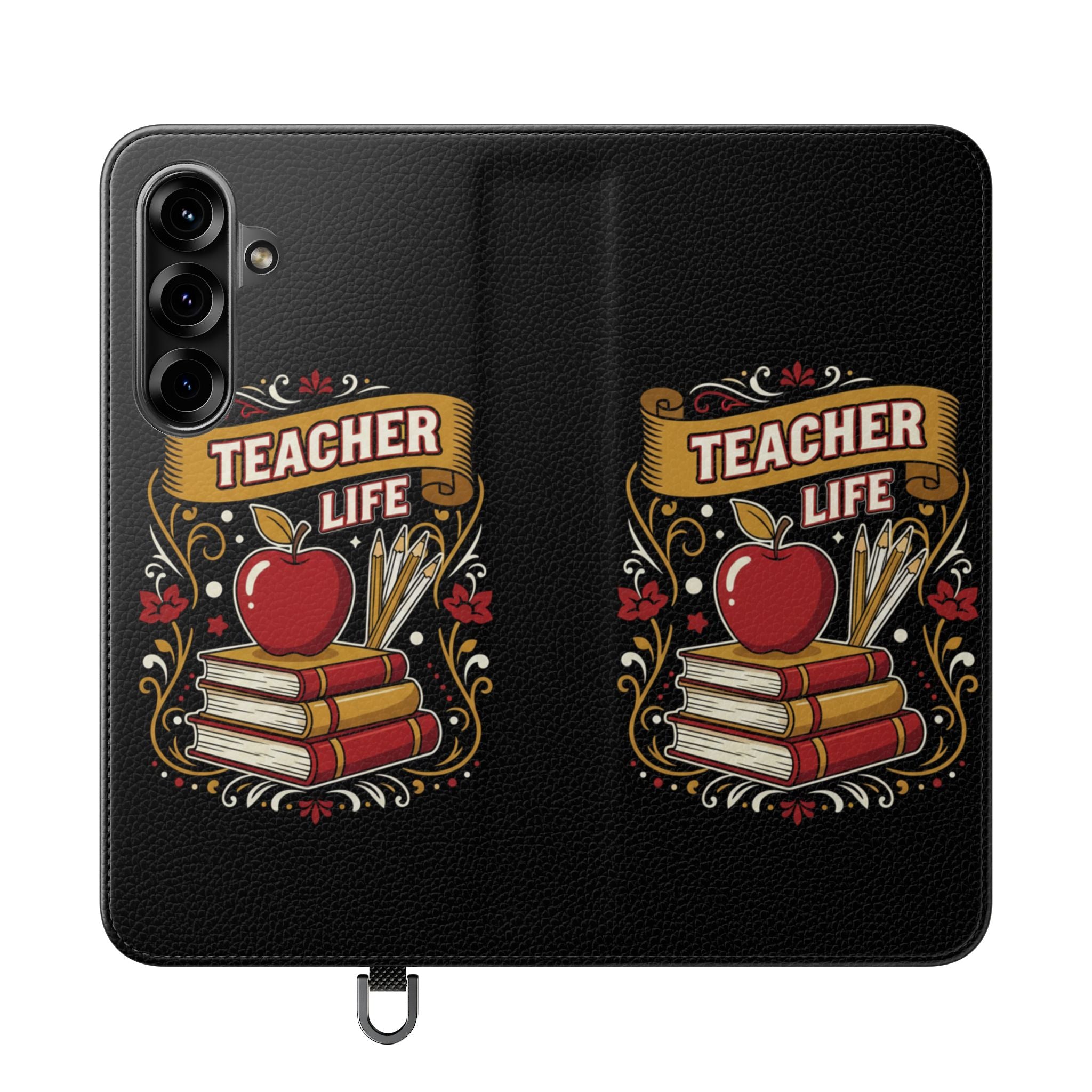 Teacher Life Flip Phone Case – Wallet Folio with Apple & Books Design
