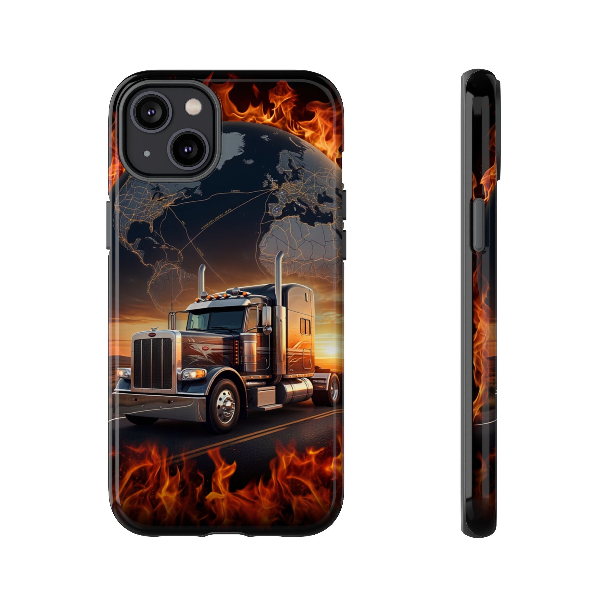 Truck Flames Phone Case — Bold Semi-Truck Globe Design