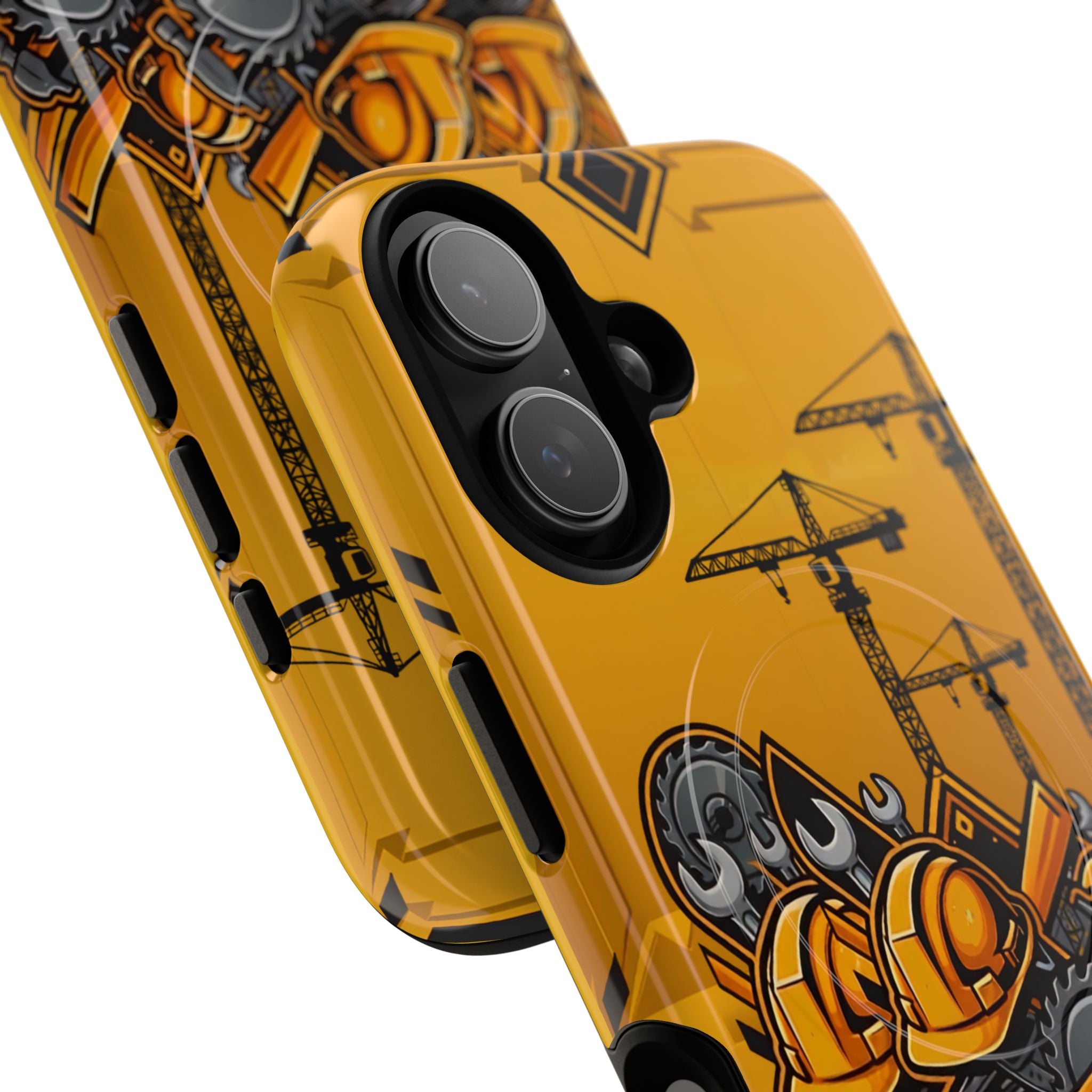 Construction Gear Tough Magnetic Phone Case — Worker Helmet & Tools Design