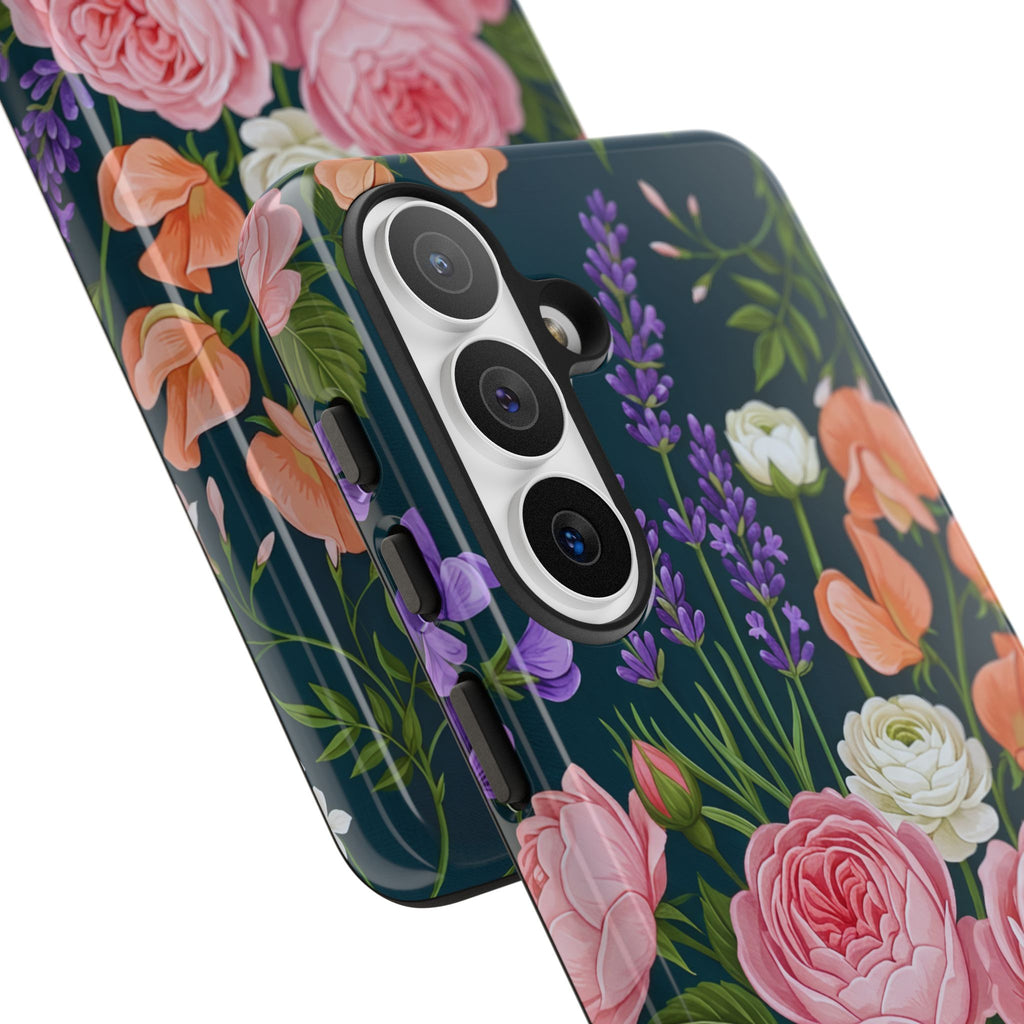 Floral Bouquet Phone Case — Vintage Roses & Lavender Protective Cover