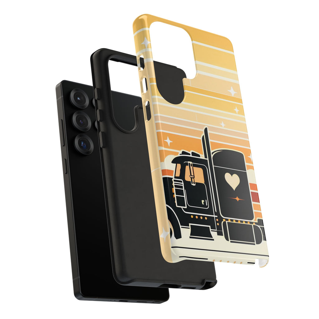 Trucker Heart Phone Case — Retro Semi Truck Protective Phone Cover