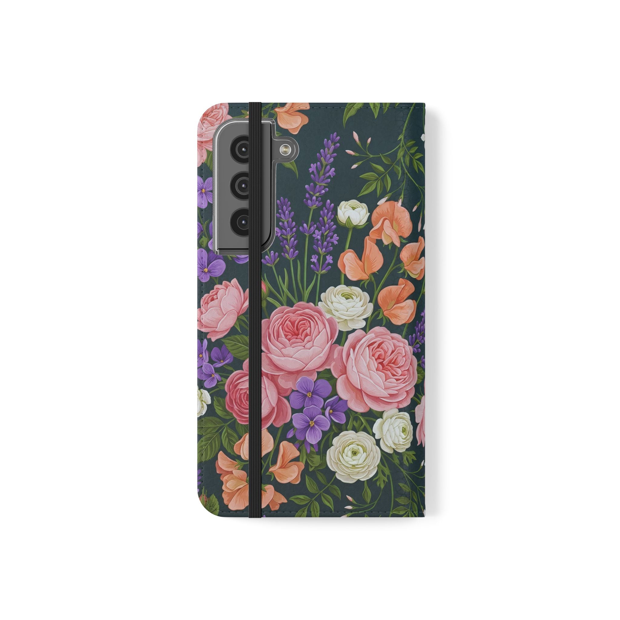 Floral Flip Phone Case -Wallet Cover with Card Slots