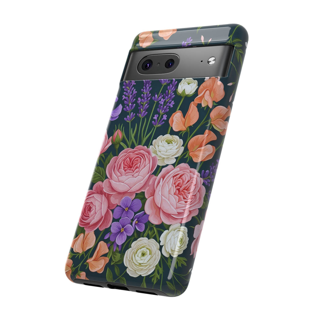 Floral Bouquet Phone Case — Vintage Roses & Lavender Protective Cover