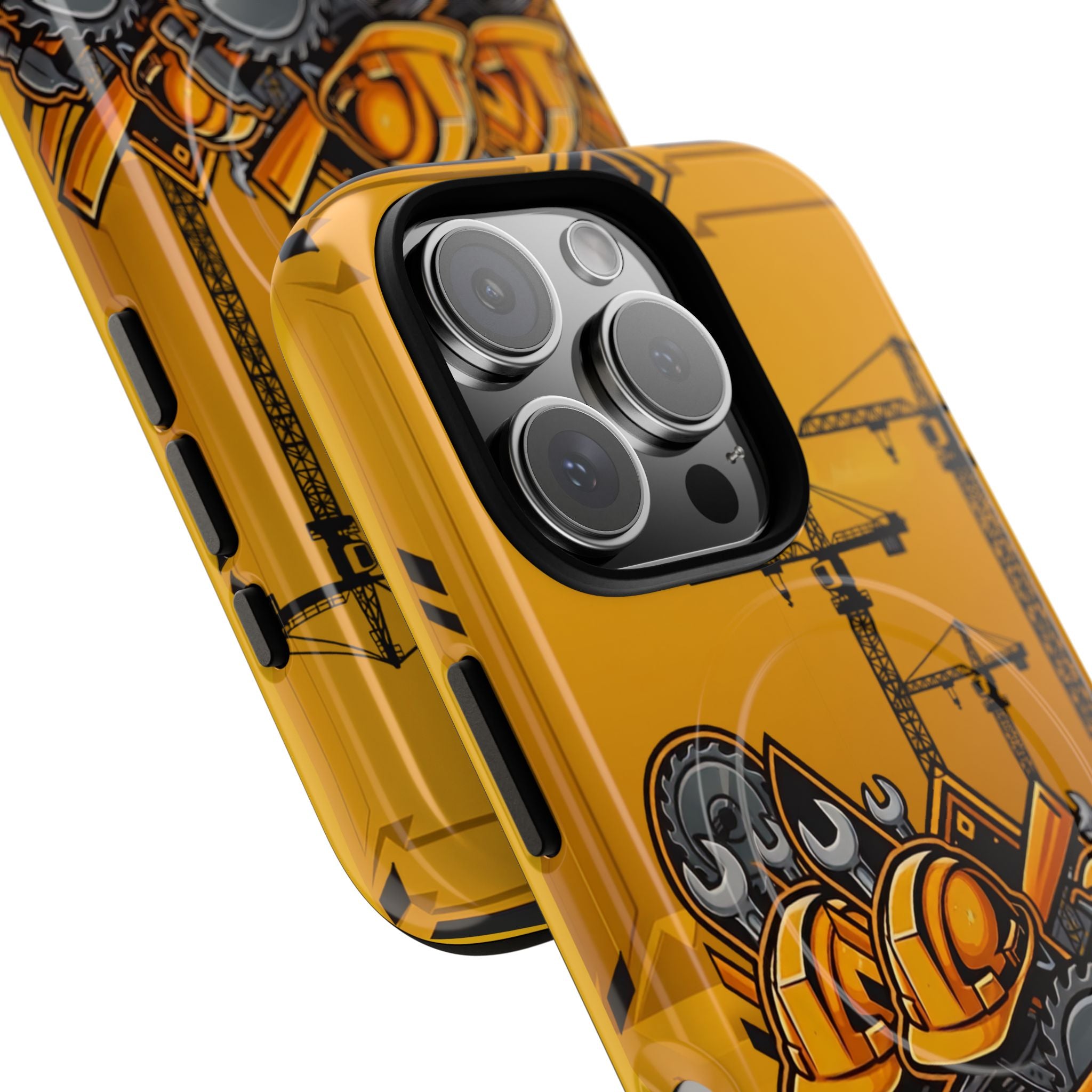 Construction Gear Tough Magnetic Phone Case — Worker Helmet & Tools Design