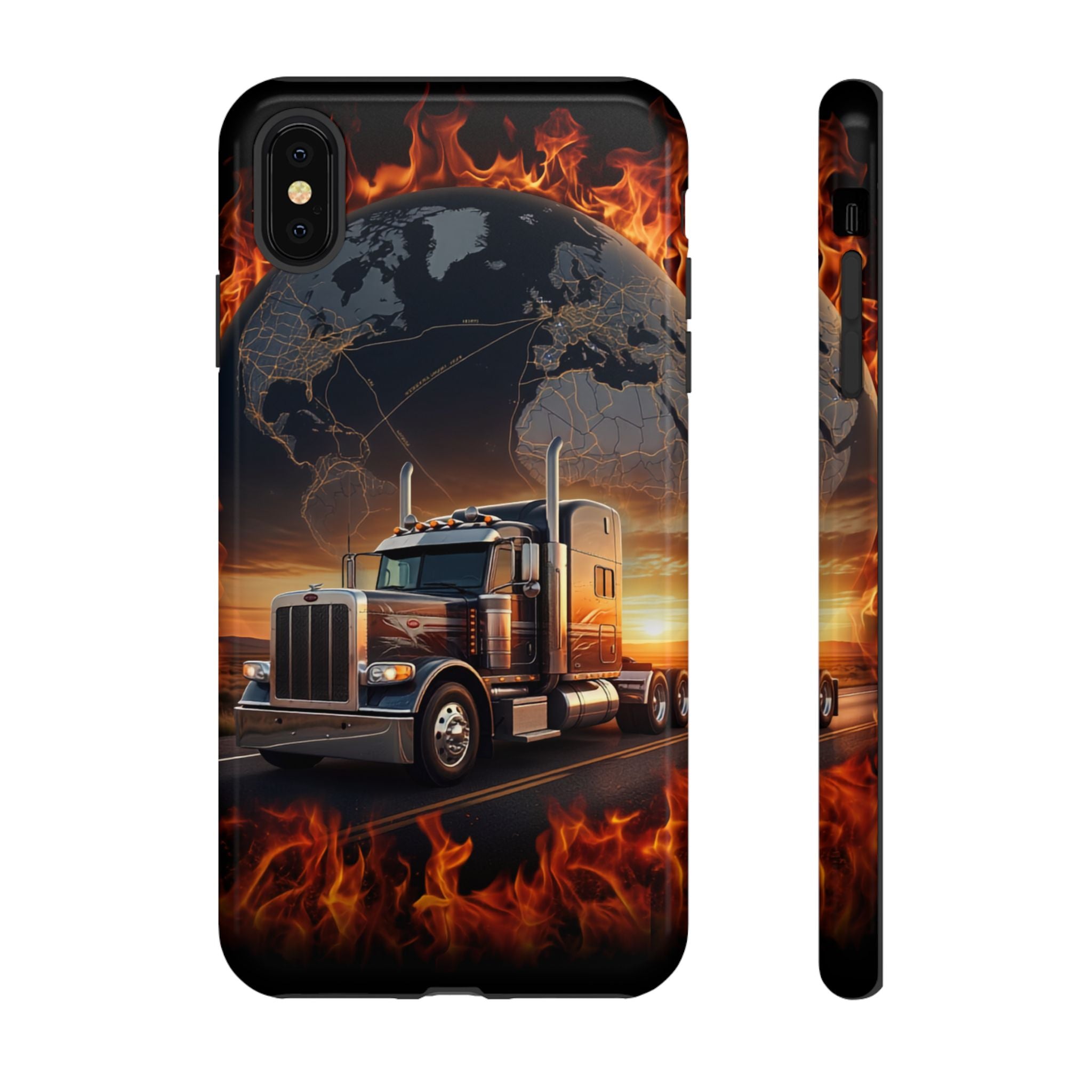 Truck Flames Phone Case — Bold Semi-Truck Globe Design