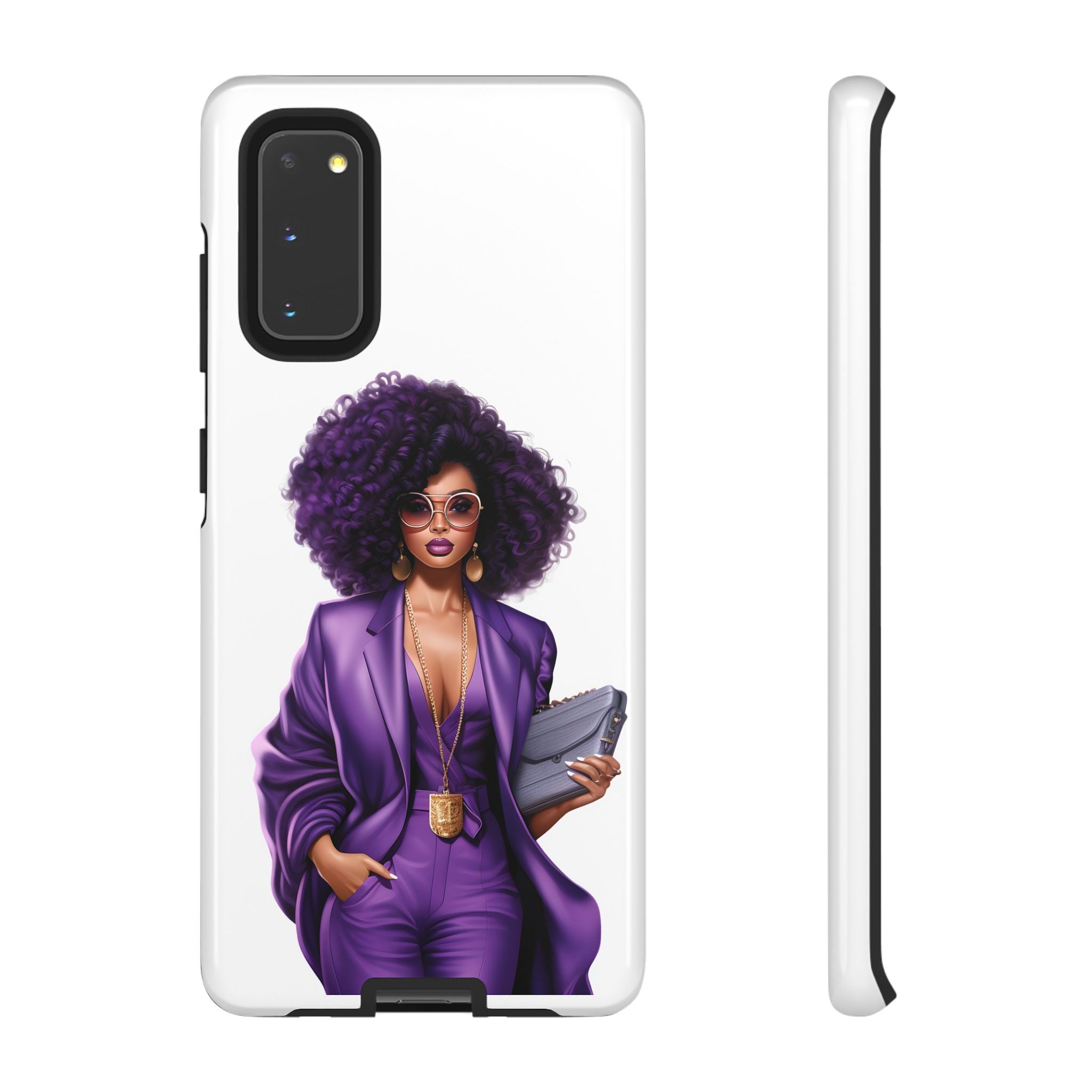 Purple Power Woman Phone Case — Afro Chic Businesswoman Protective Phone Cover