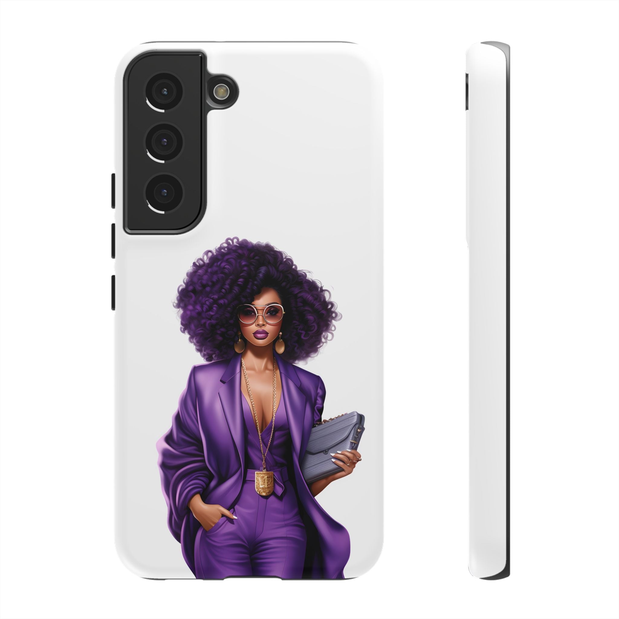 Purple Power Woman Phone Case — Afro Chic Businesswoman Protective Phone Cover