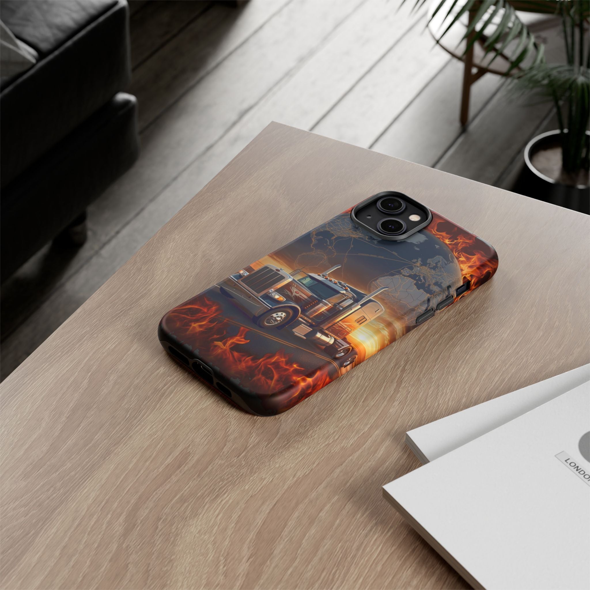 Truck Flames Phone Case — Bold Semi-Truck Globe Design