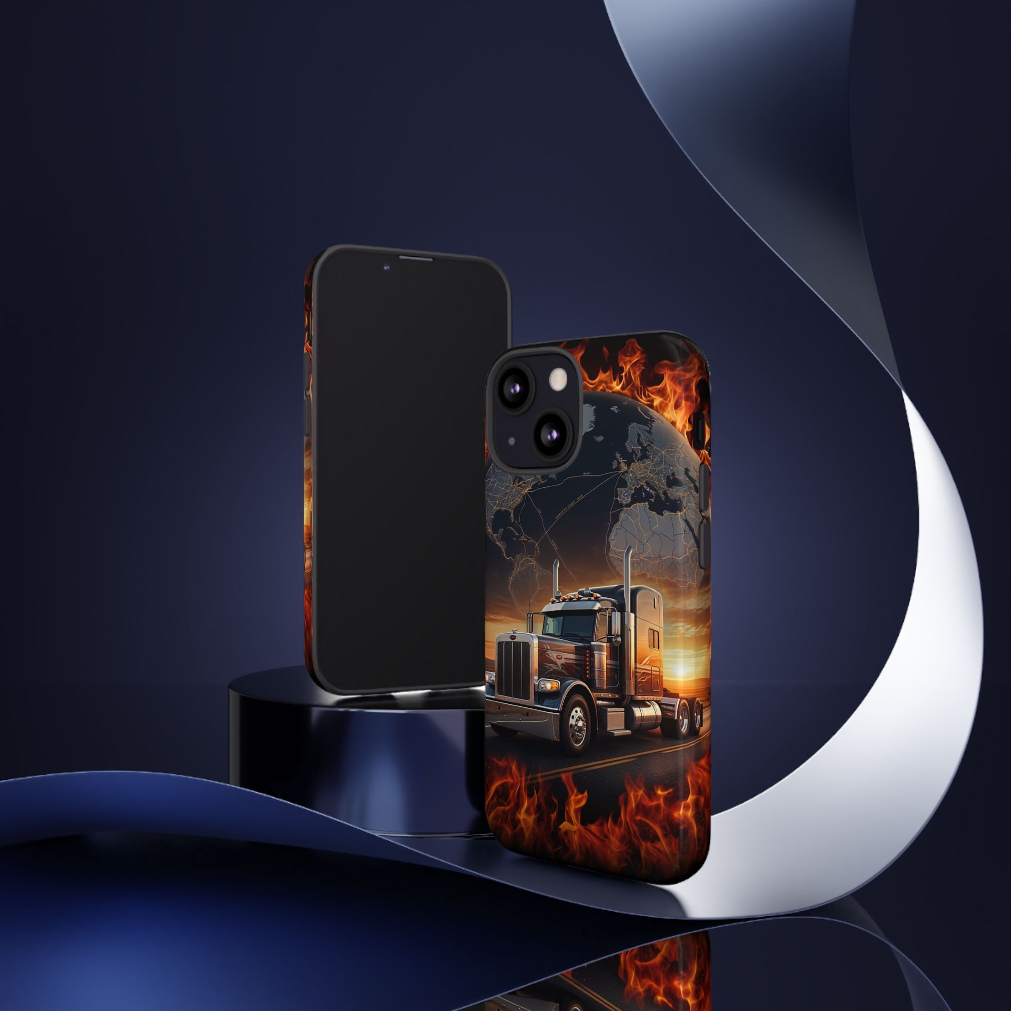 Truck Flames Phone Case — Bold Semi-Truck Globe Design