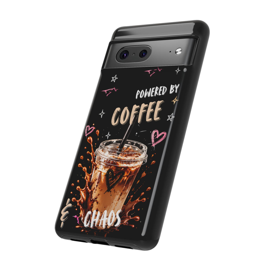 Phone Case — "Powered by Coffee & Chaos" Iced Coffee Protective Cover