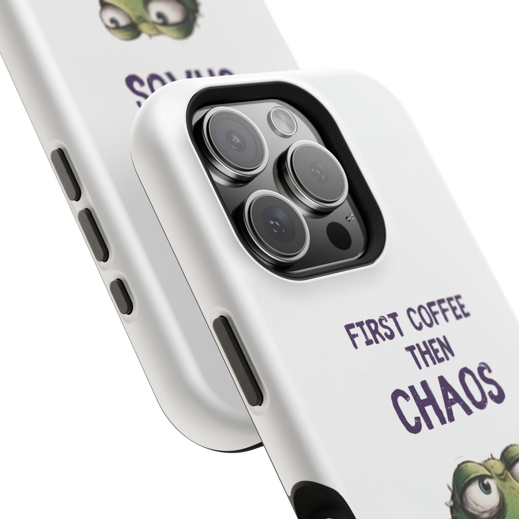 Impact-Resistant Phone Case — "First Coffee Then Chaos" Cute Lizard Coffee Design