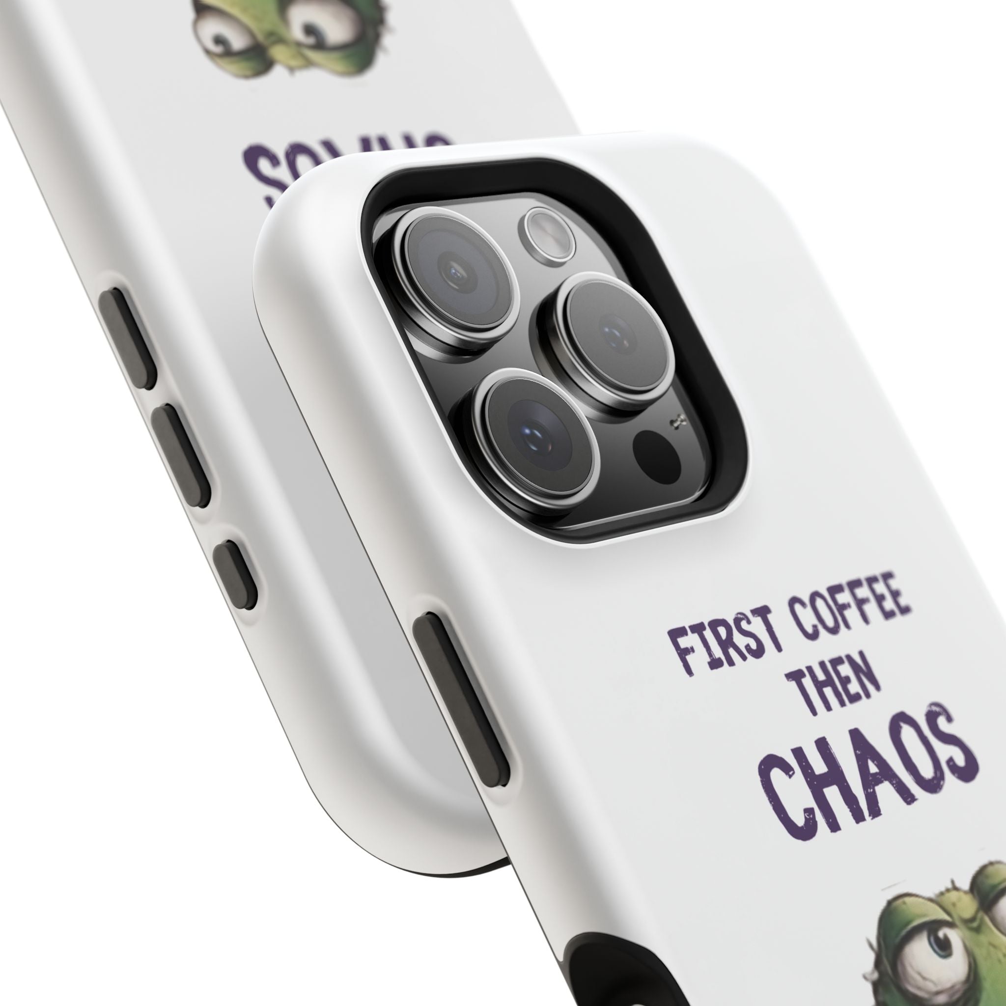 Impact-Resistant Phone Case — "First Coffee Then Chaos" Cute Lizard Coffee Design