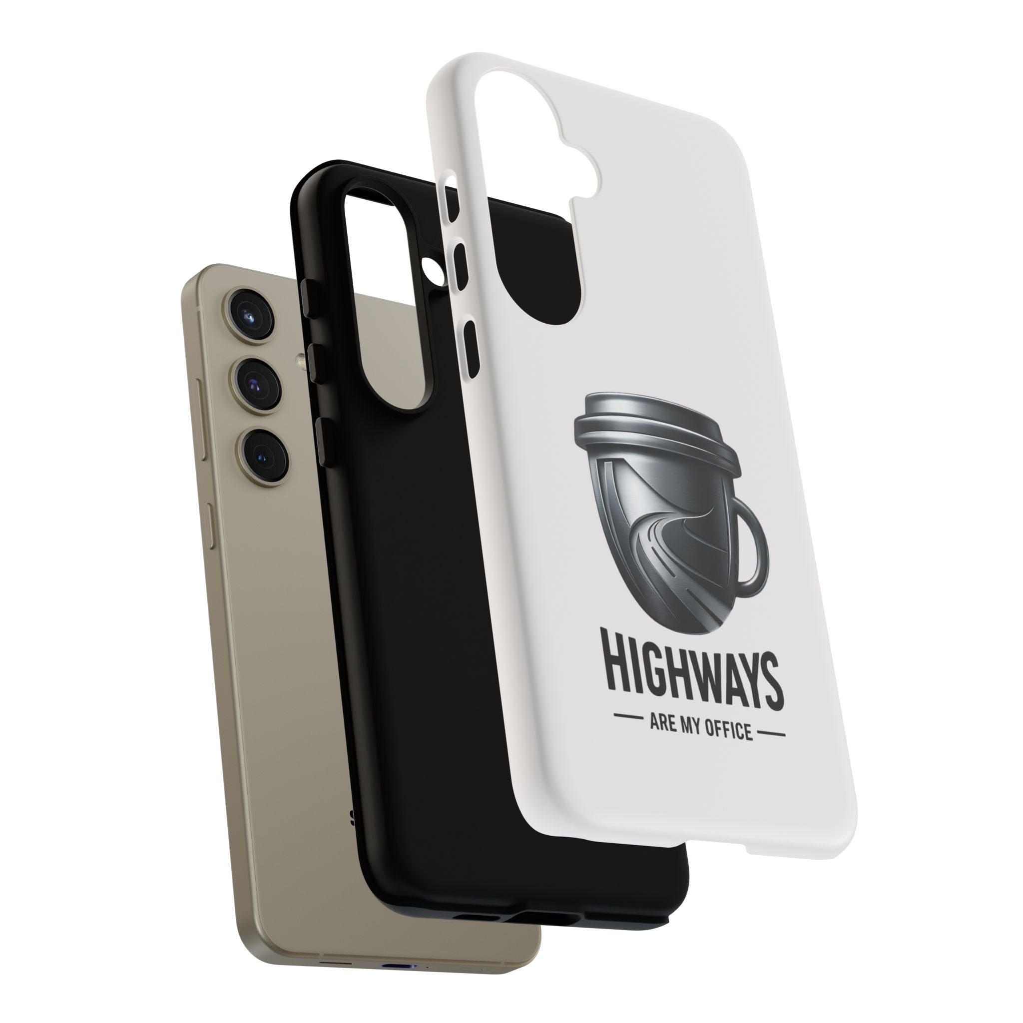 Hard Shell Phone Case — “Highways Are My Office” Travel Coffee Design