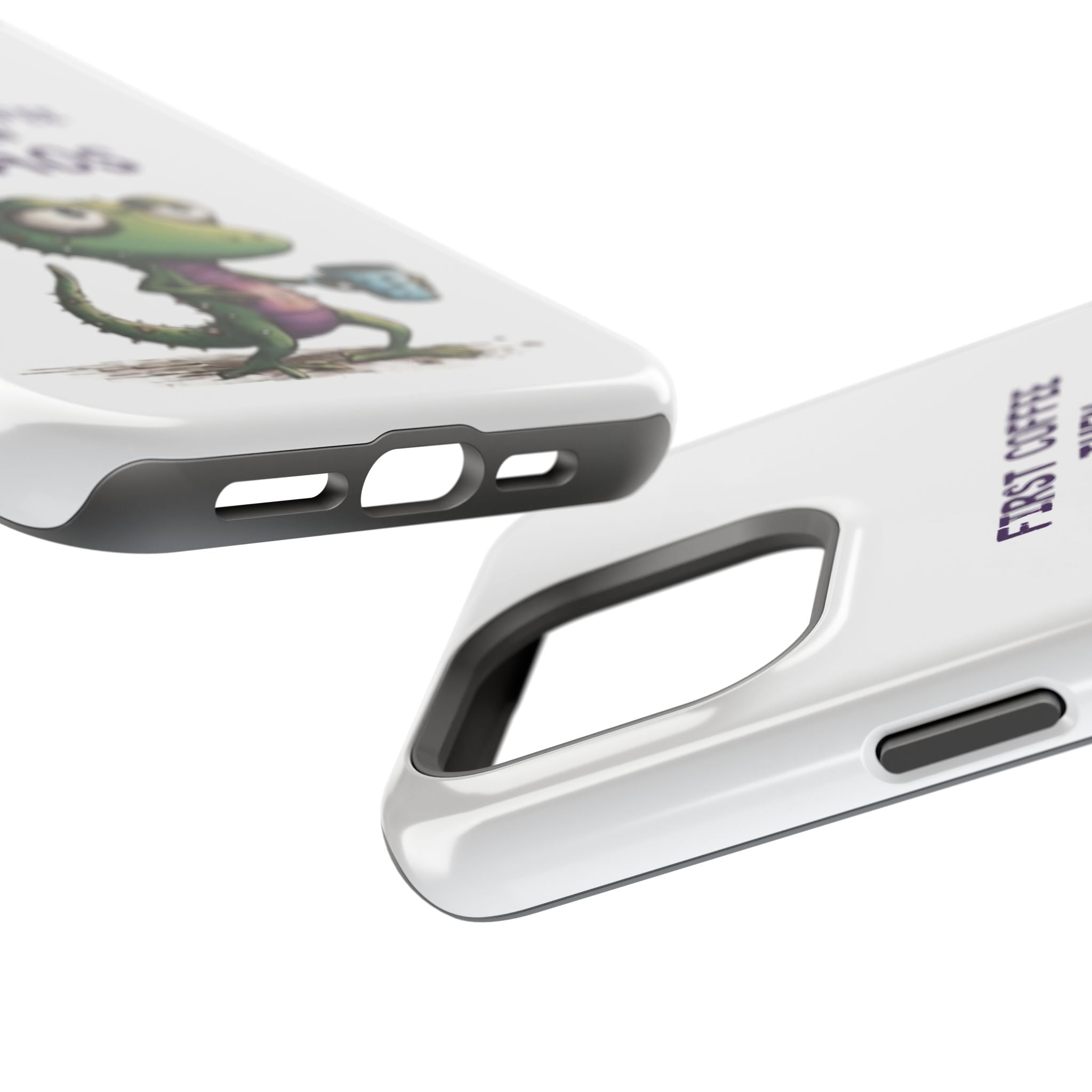 Impact-Resistant Phone Case — "First Coffee Then Chaos" Cute Lizard Coffee Design