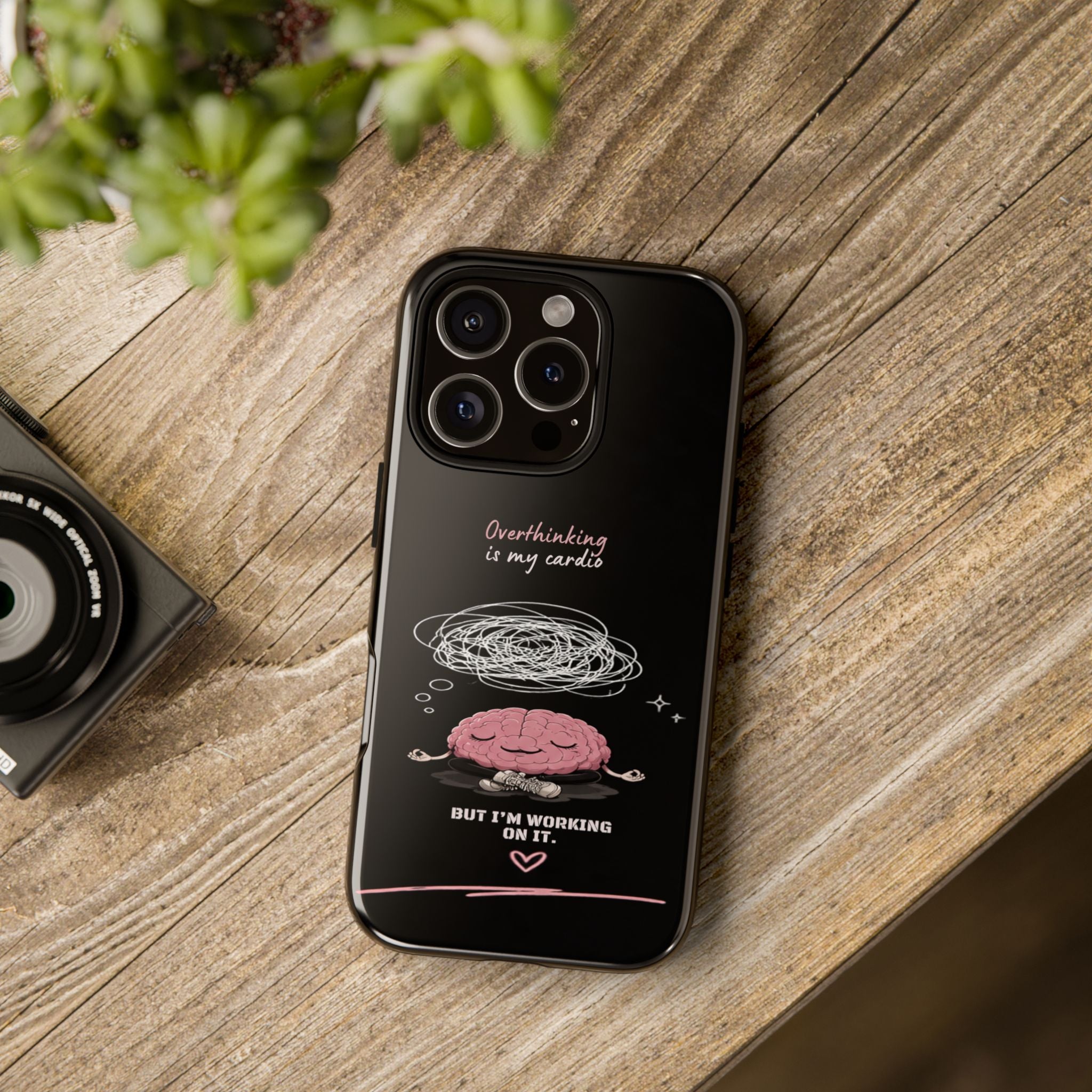 Phone Case — "Overthinking Is My Cardio" Cute Meditating Brain Protective Case