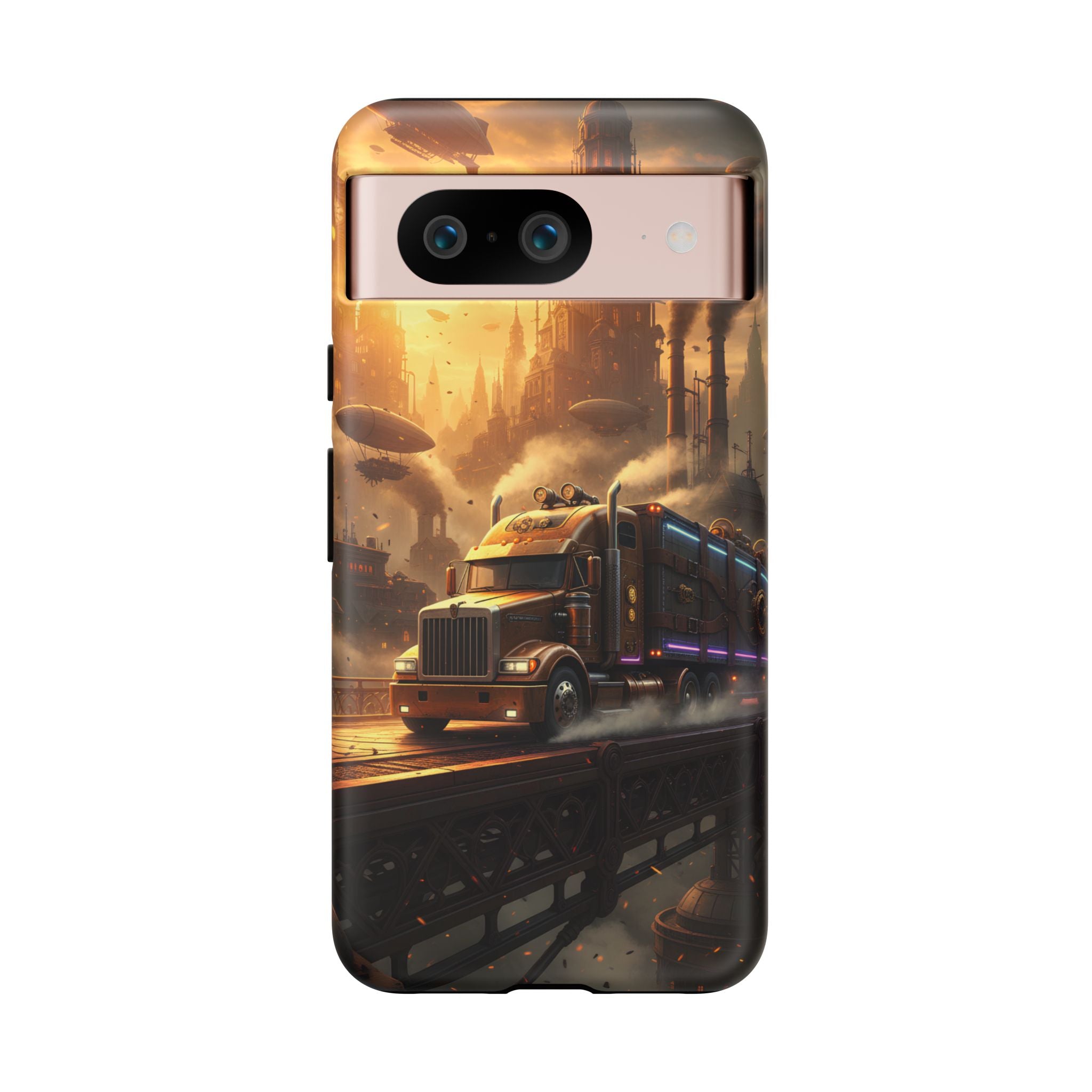 Steampunk Freightliner Phone Case — Rugged Trucking Cityscape iPhone Cover