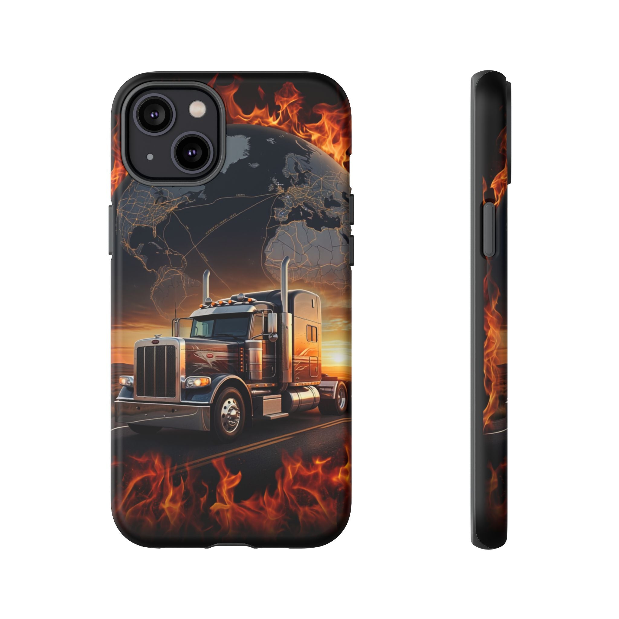 Truck Flames Phone Case — Bold Semi-Truck Globe Design