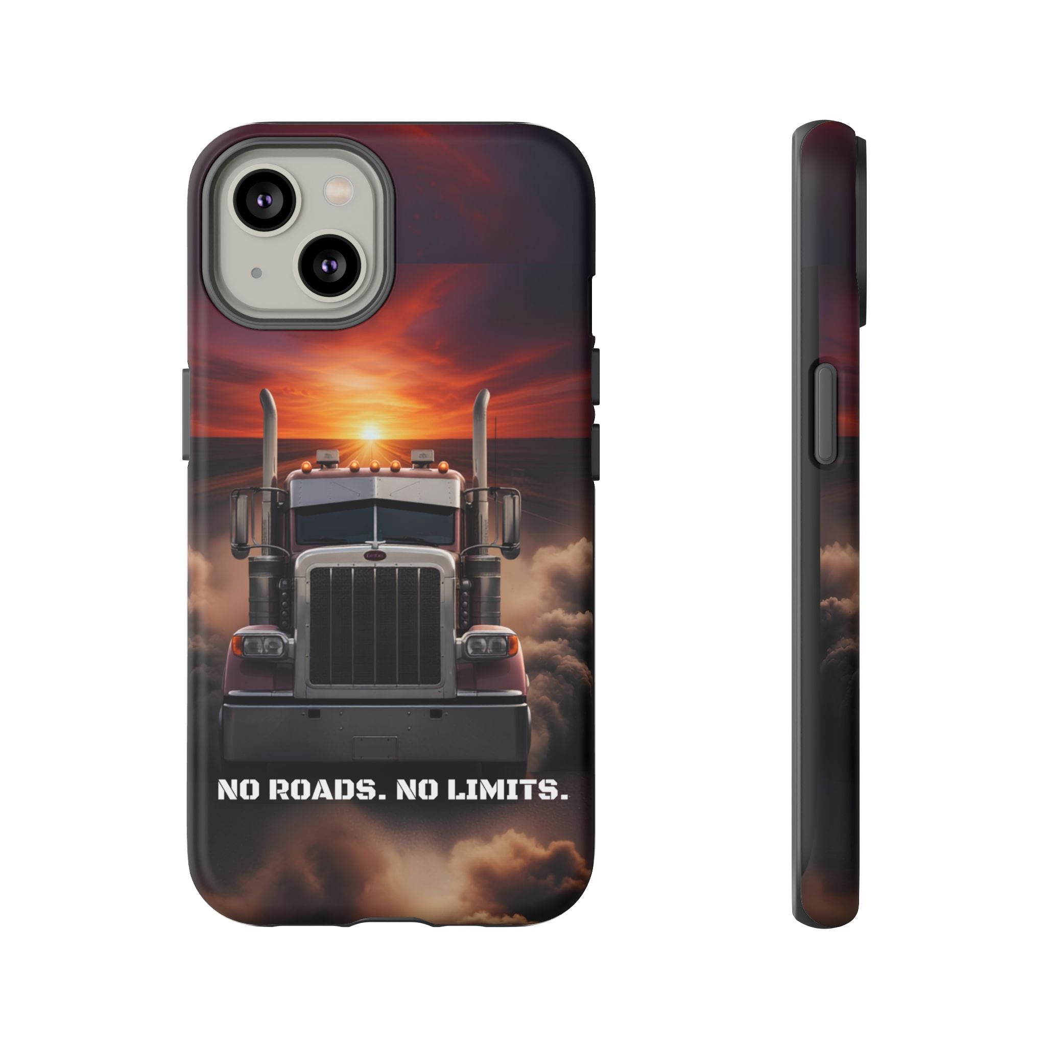 Truck Phone Case — "No Roads. No Limits." Sunset Semi Truck Protective Case