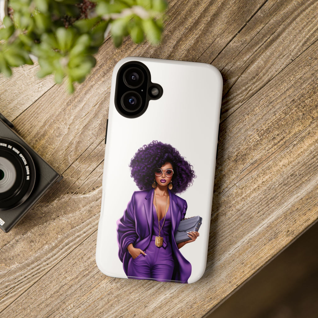 Purple Power Woman Phone Case — Afro Chic Businesswoman Protective Phone Cover