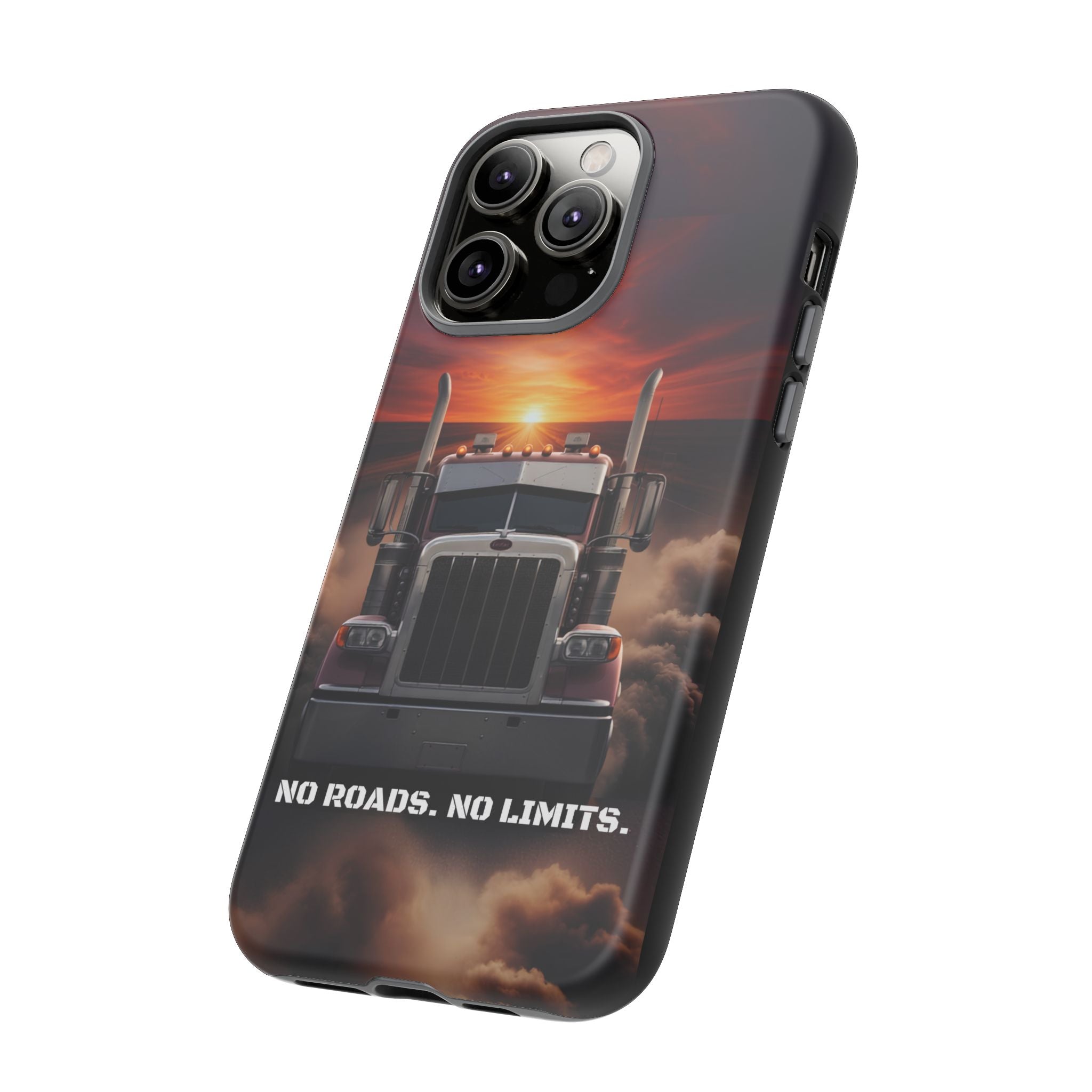 Truck Phone Case — "No Roads. No Limits." Sunset Semi Truck Protective Case