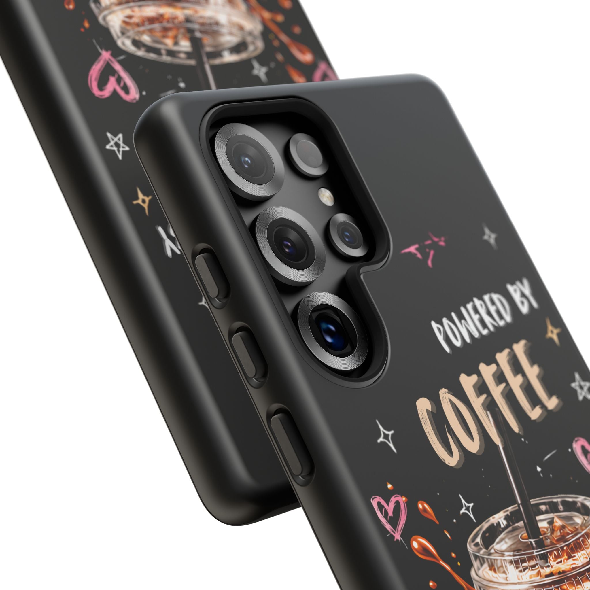Phone Case — "Powered by Coffee & Chaos" Iced Coffee Protective Cover