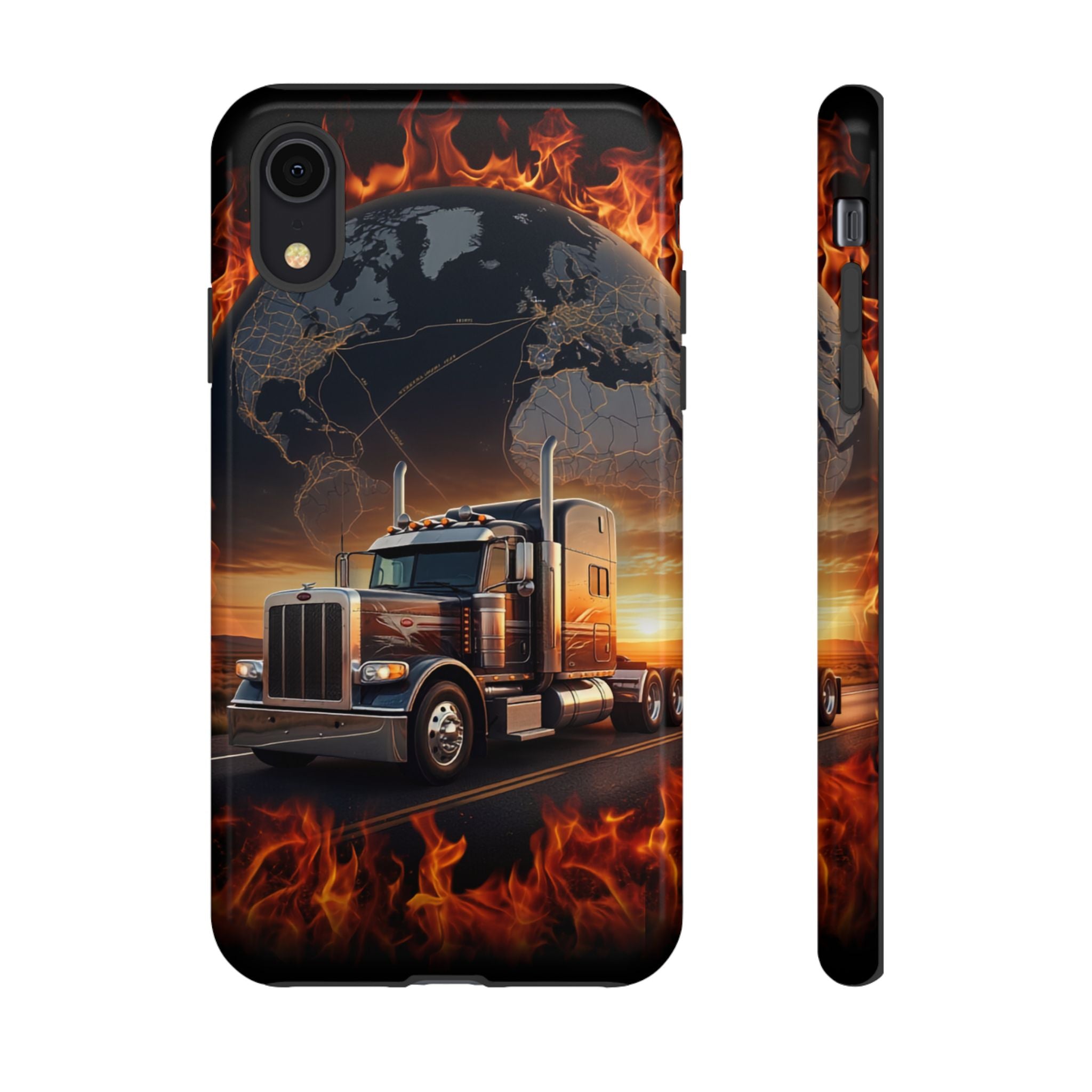 Truck Flames Phone Case — Bold Semi-Truck Globe Design