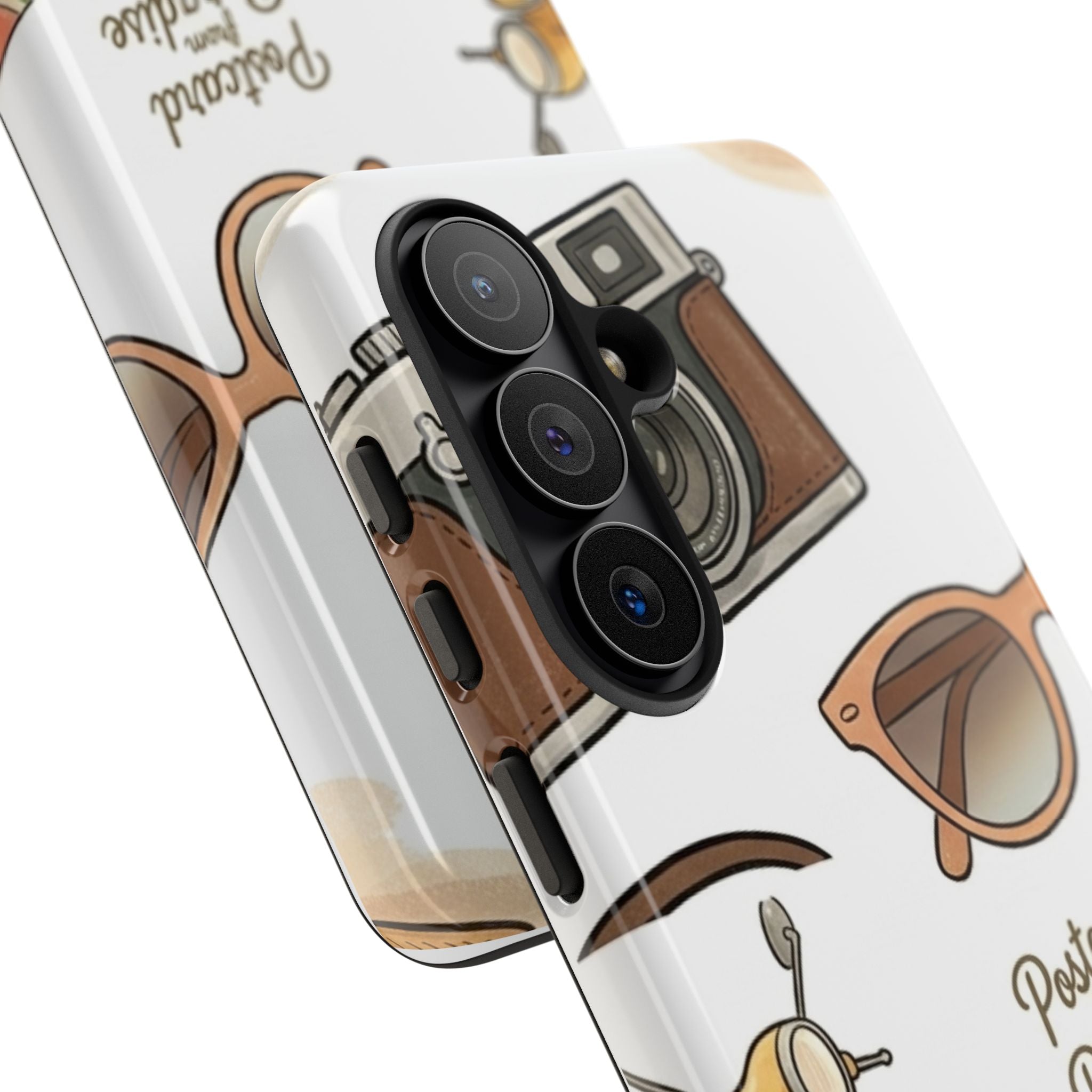 Vintage Summer Beach Phone Case — Feminine Travel Pattern with Cameras, Sunglasses & Scooter